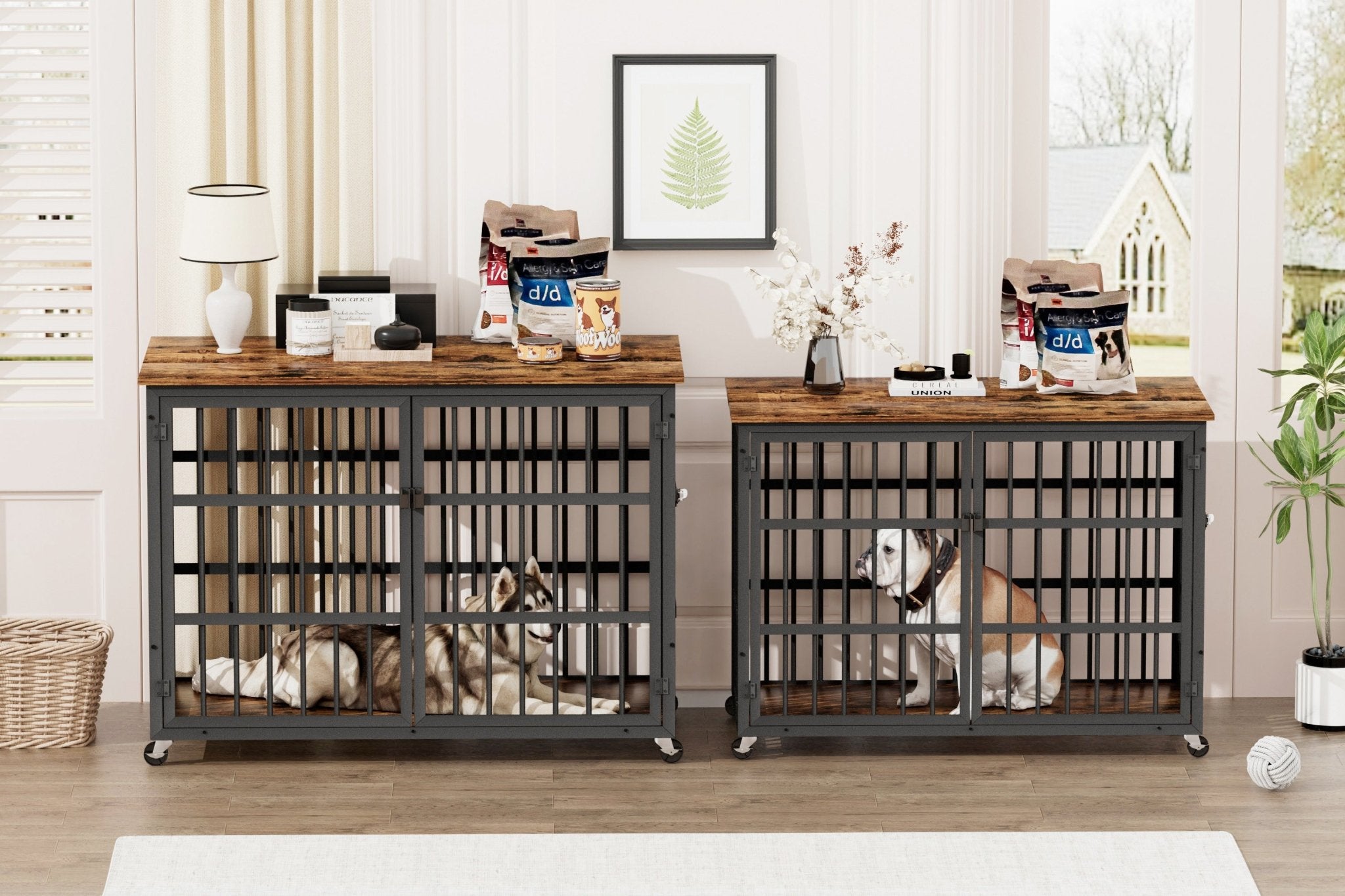 Brown furniture - style dog box with side openings - KiKiUMi