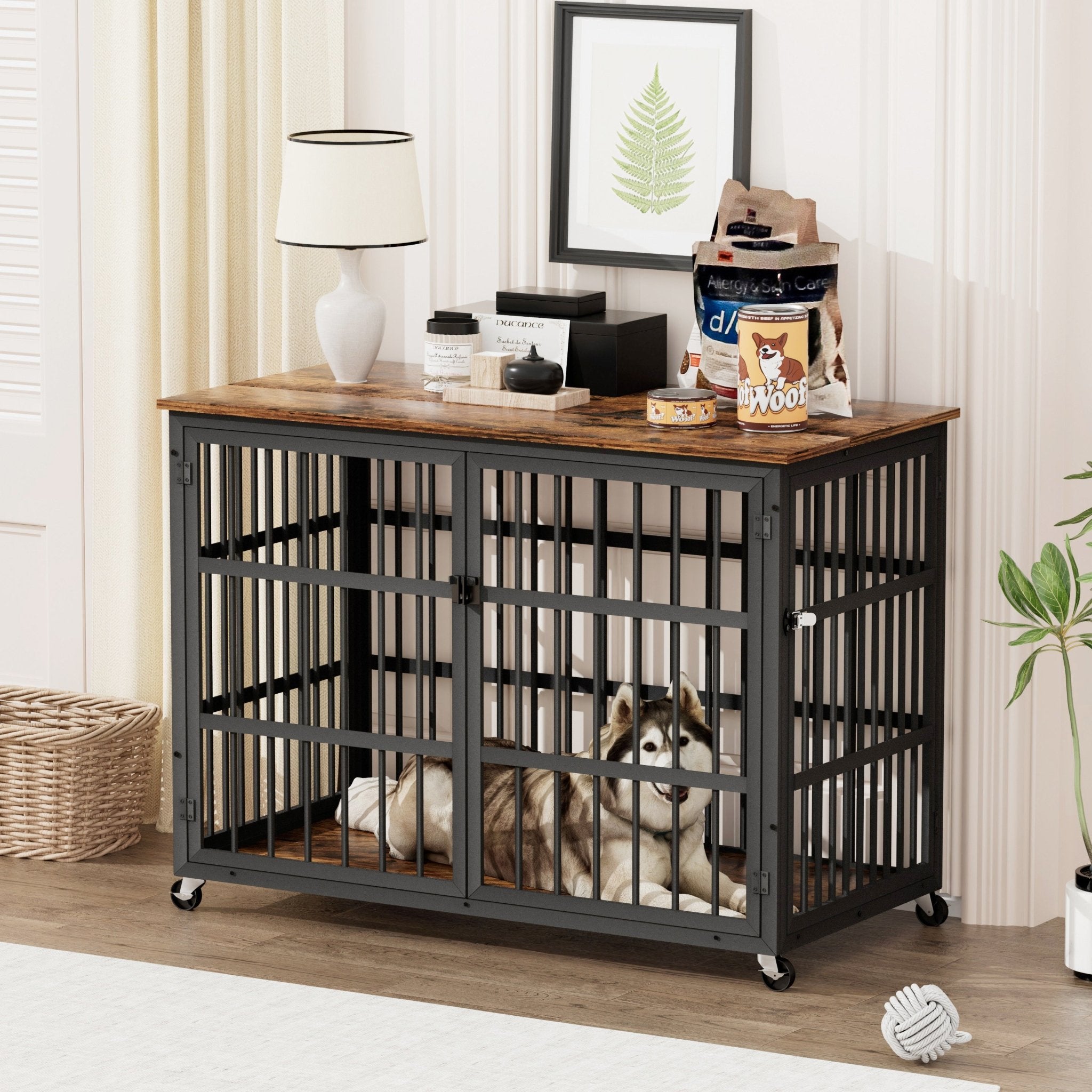 Brown furniture - style dog box with side openings - KiKiUMi