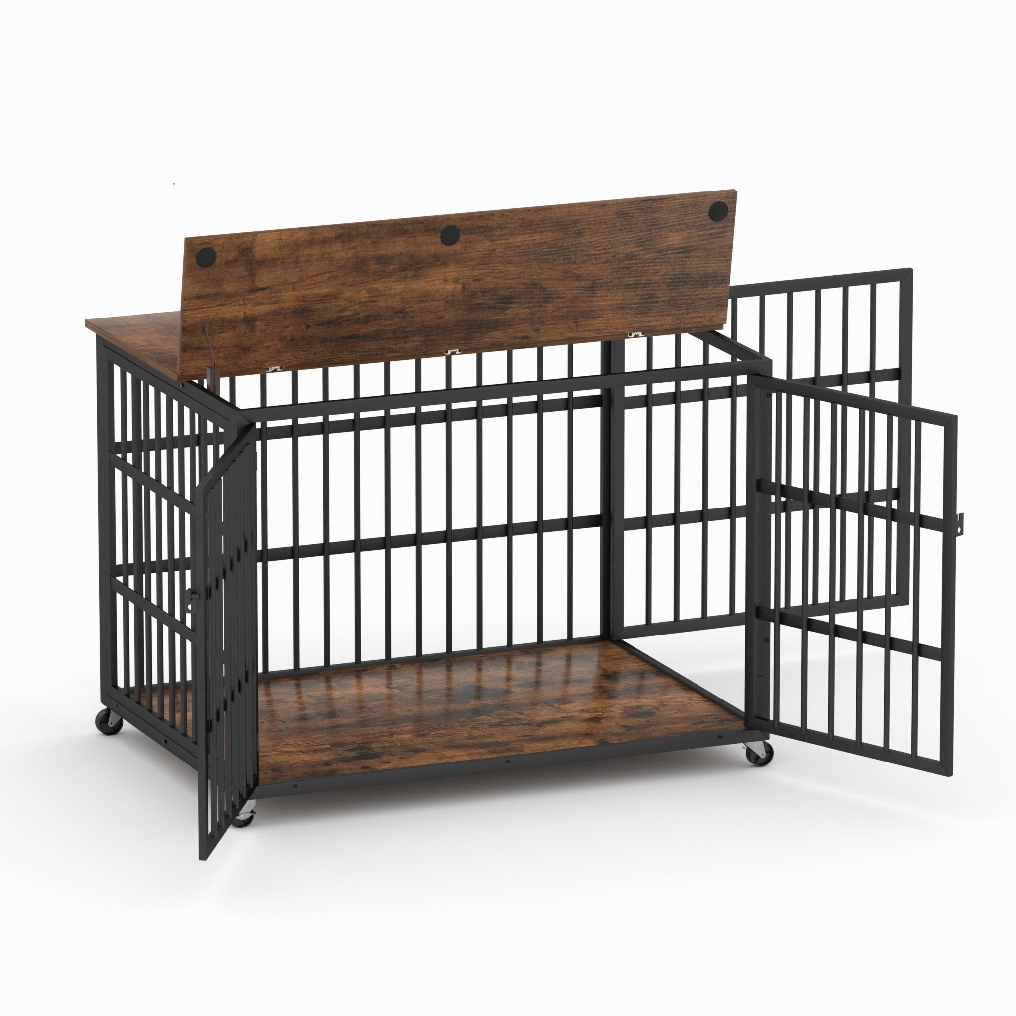 Brown furniture - style dog box with side openings - KiKiUMi