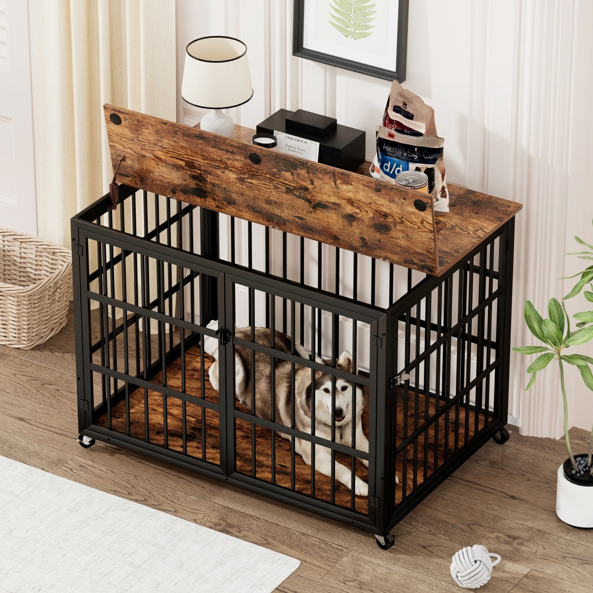 Brown furniture - style dog box with side openings - KiKiUMi