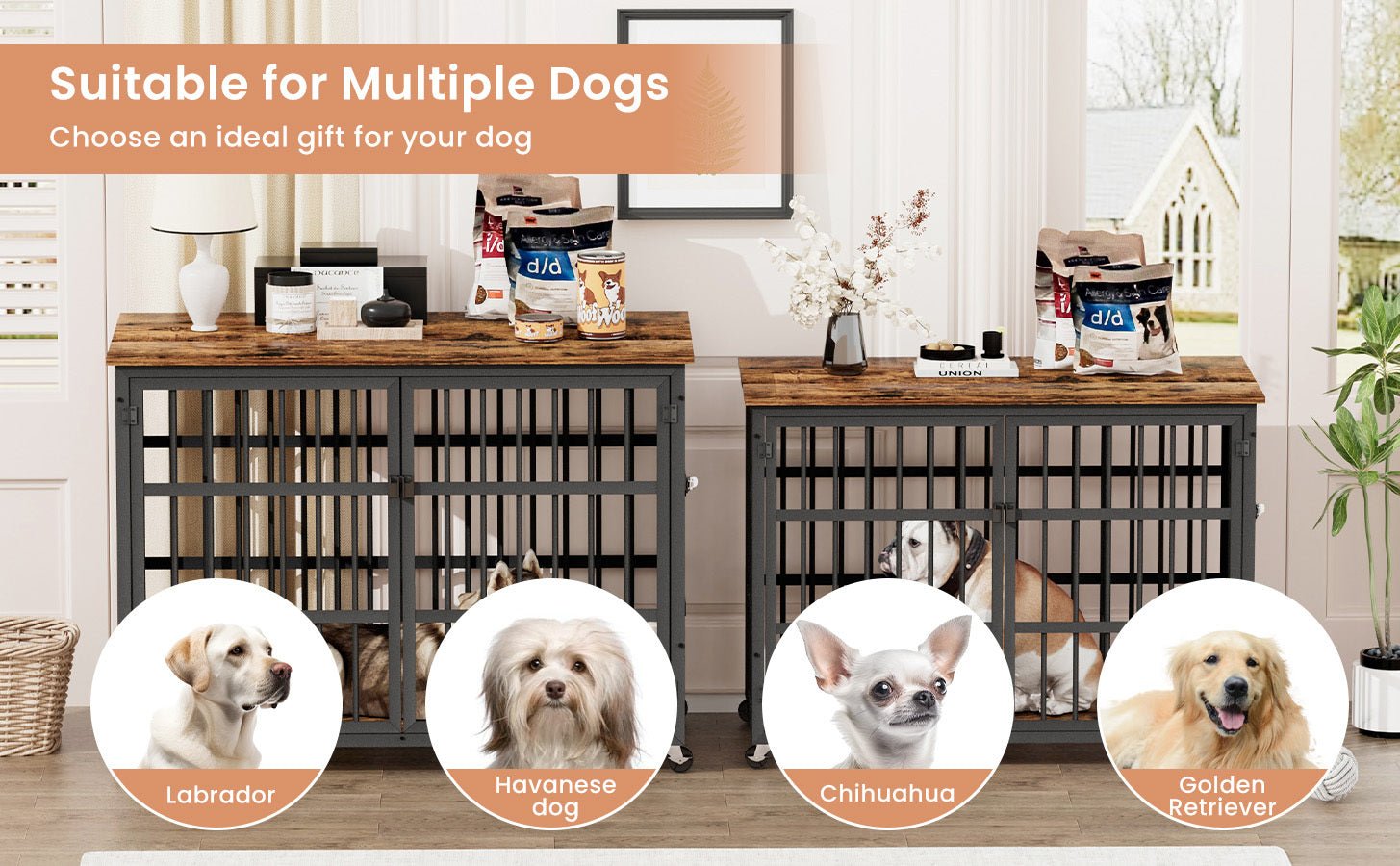 Brown furniture - style dog box with side openings - KiKiUMi