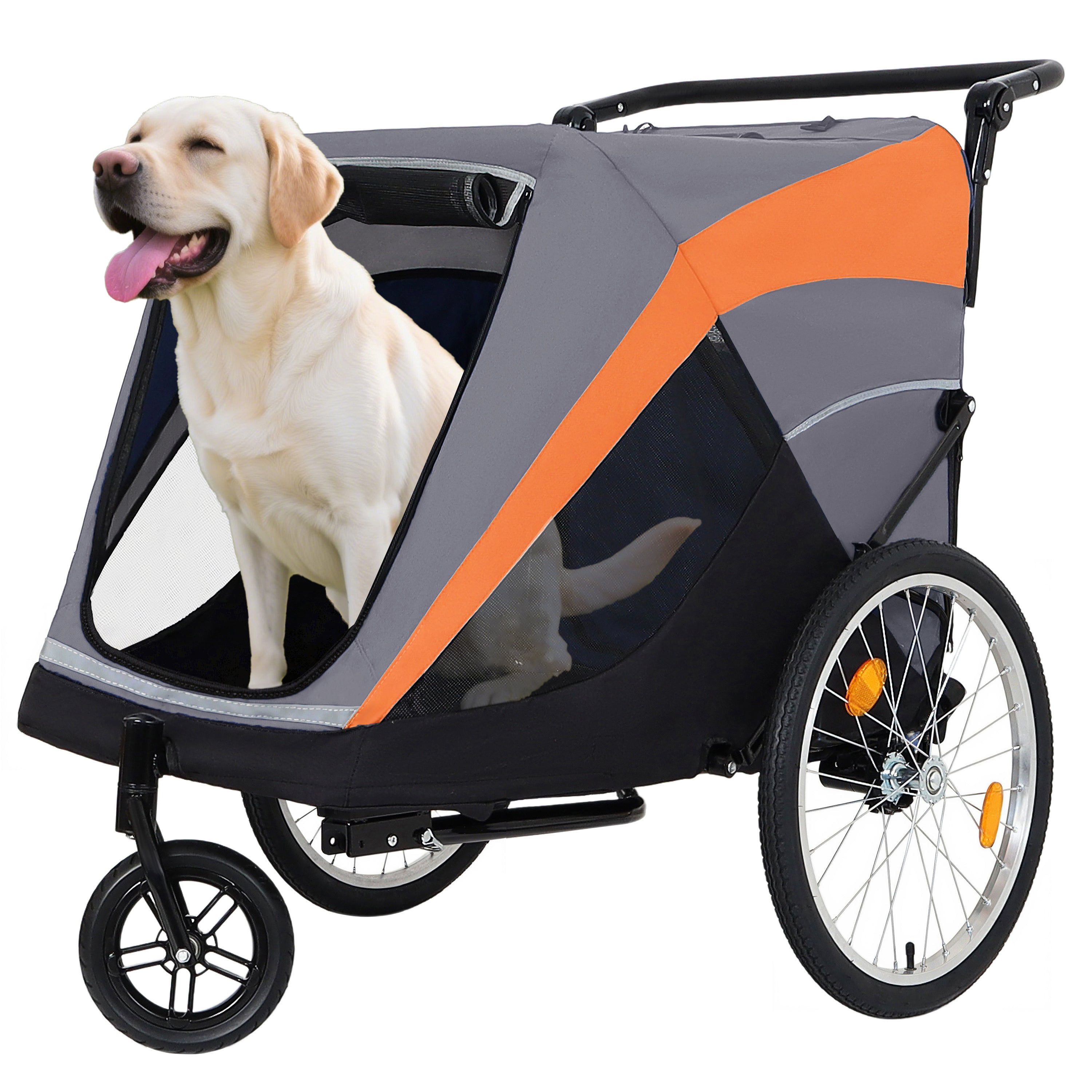 Detachable 2-in-1 pet bicycle trailer and stroller(Black+Grey,Orange)