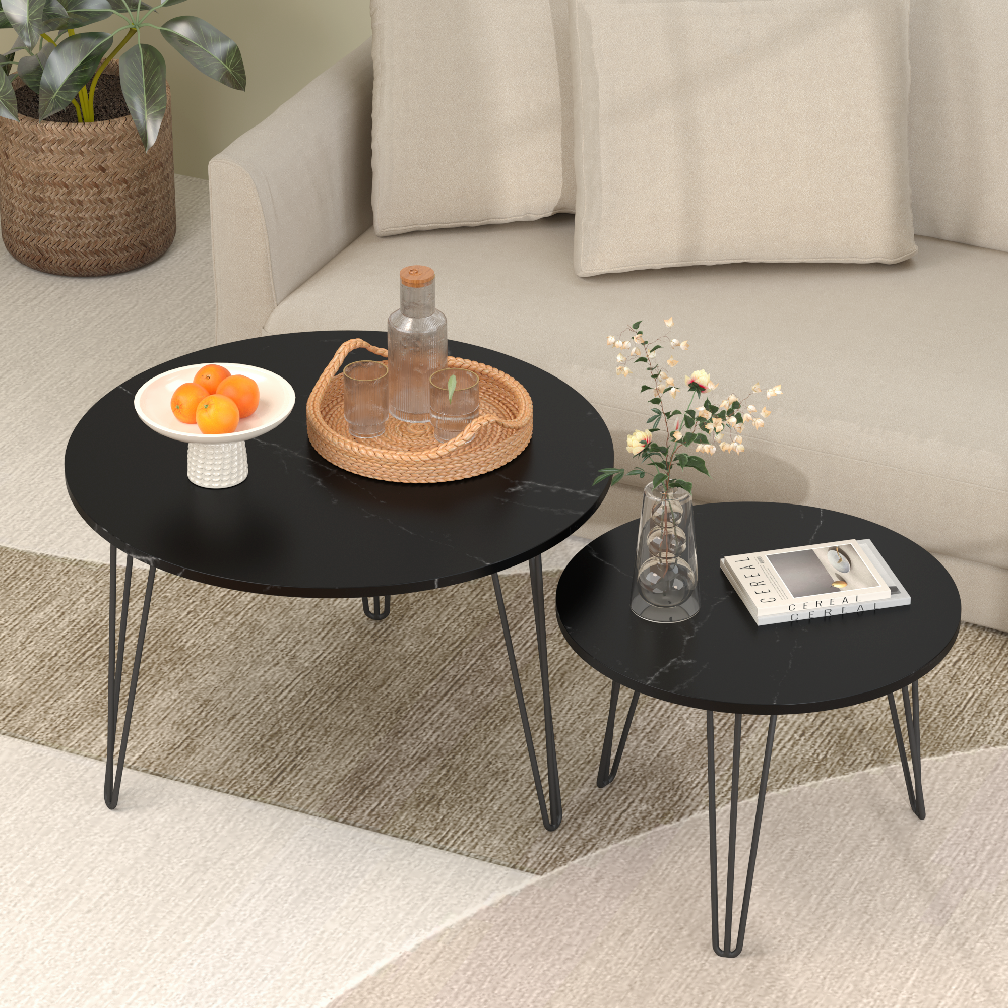 Coffee table with nested marble patterns (Black)