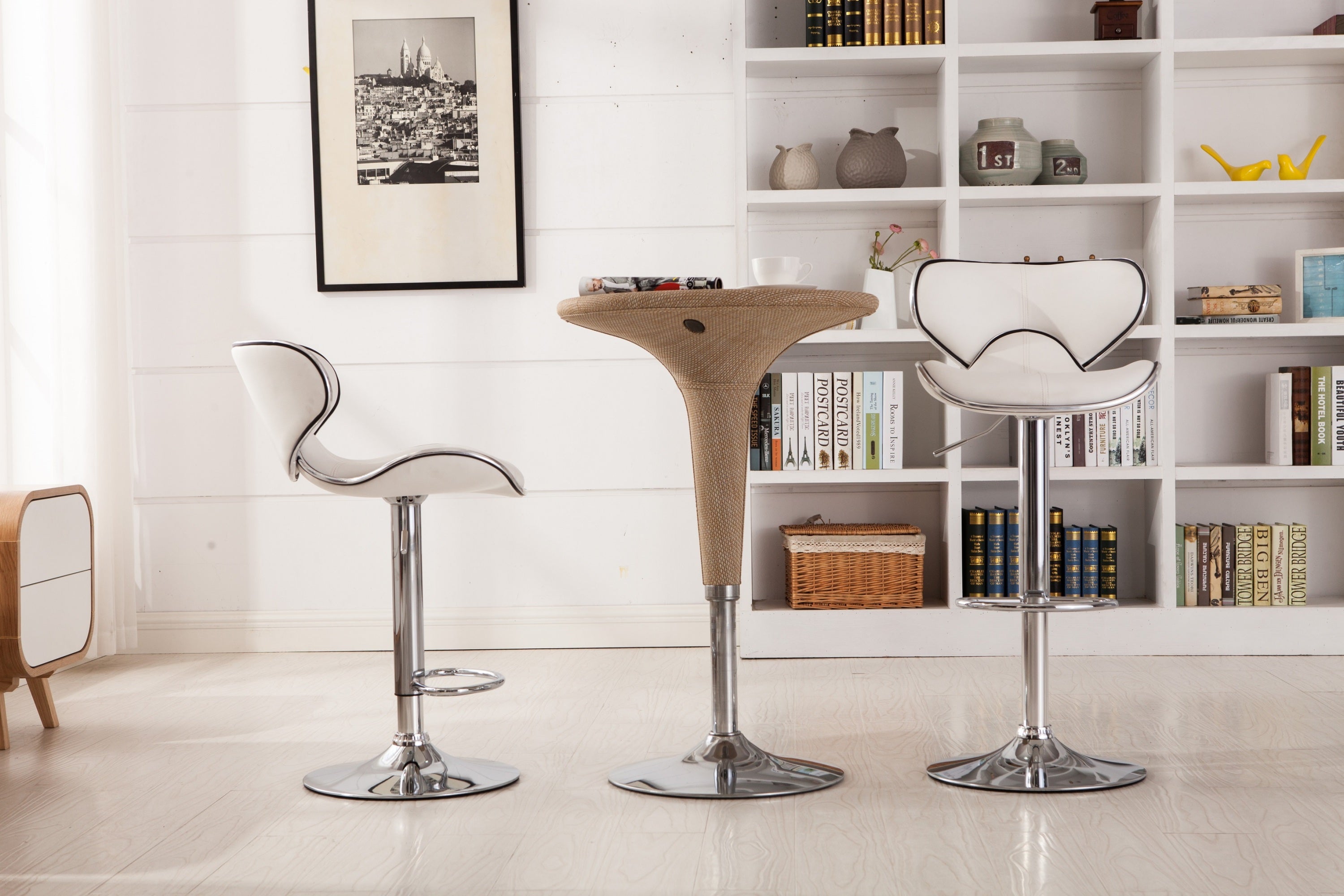 Two adjustable and rotating bar stools（white）