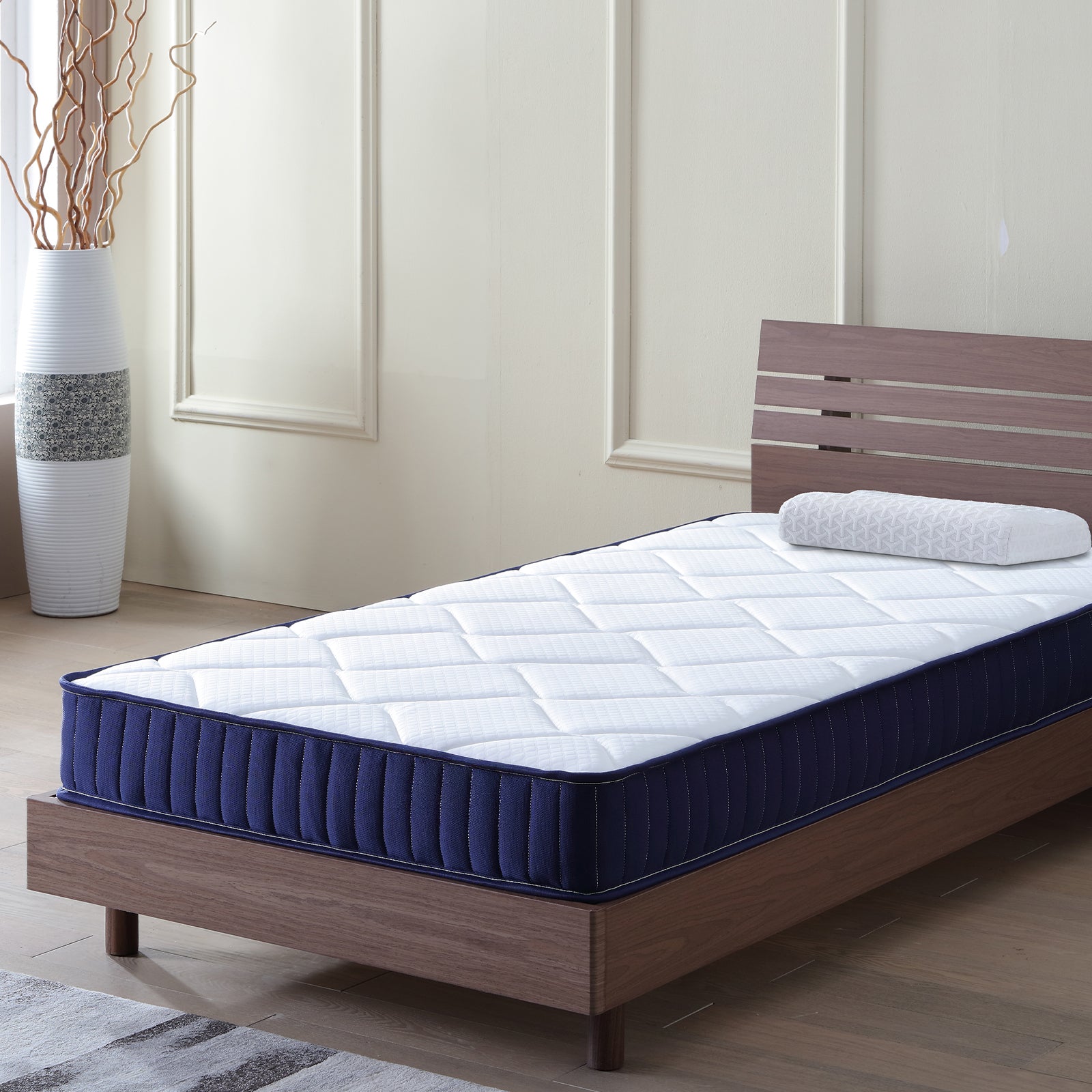 White and blue dual-size mattress hybrid mattress double foam spring mattress