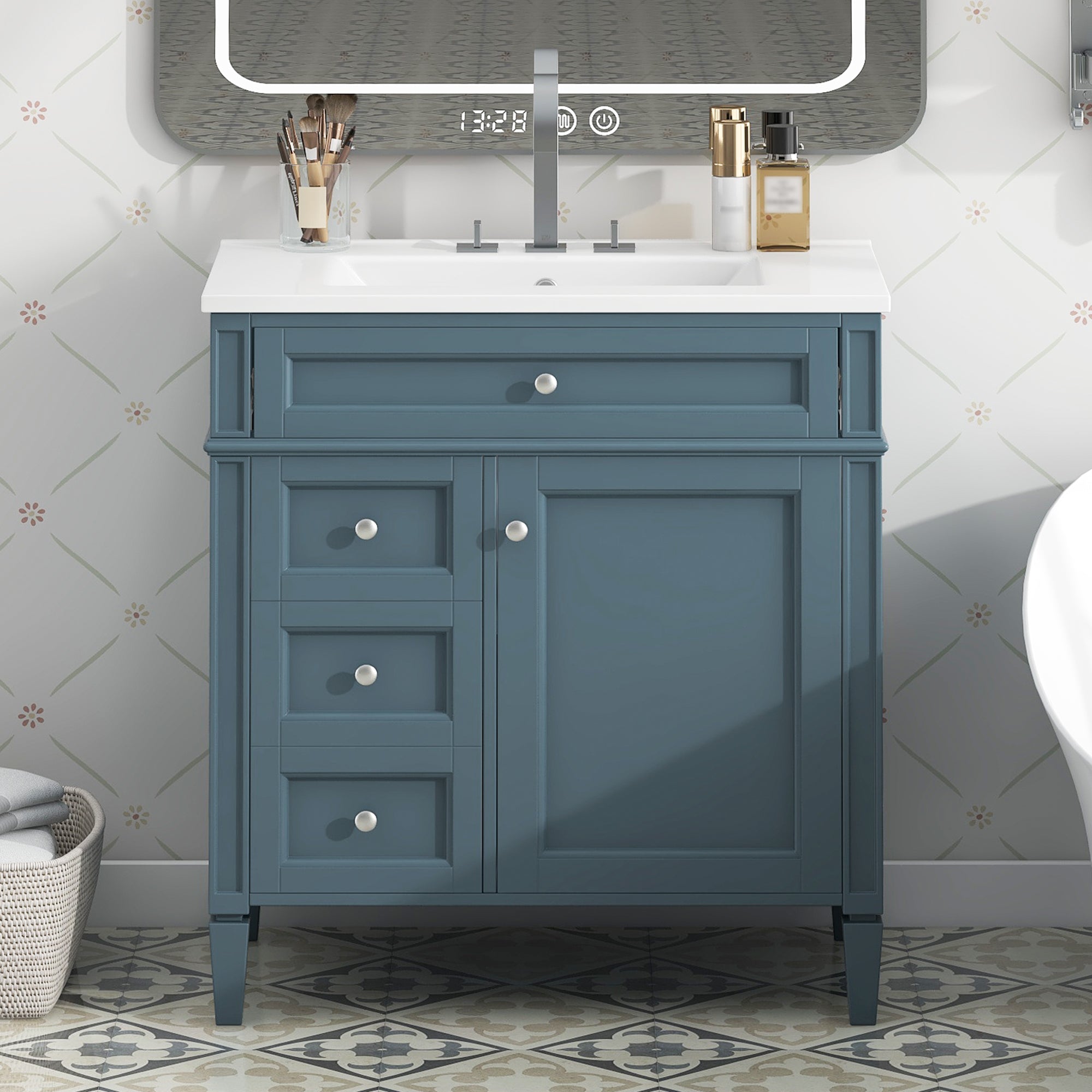 30 "Single sink bathroom dressing table, modern bathroom storage cabinet(blue)