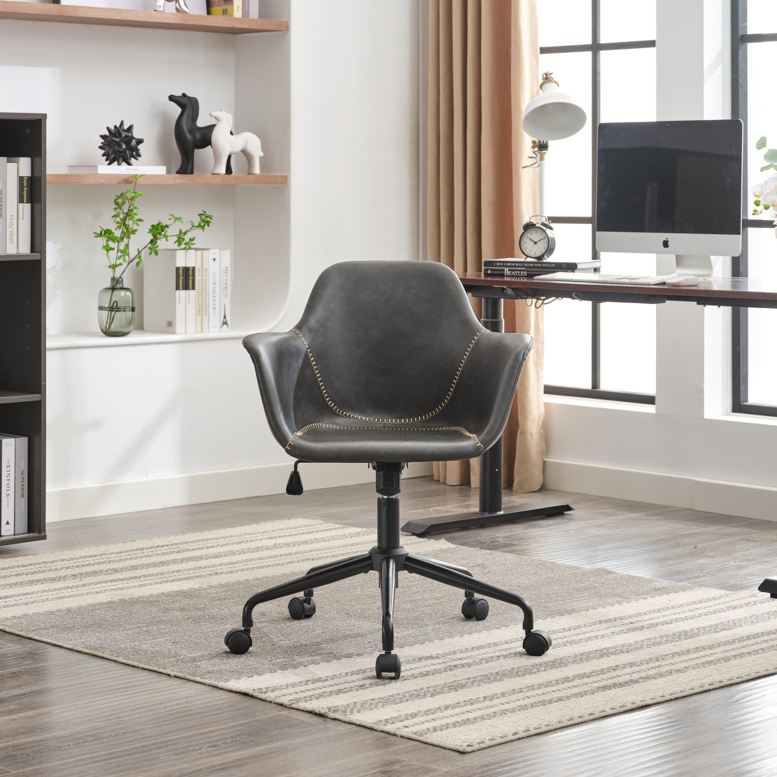 Adjustable ergonomic chair with a frame/armrest(Black)