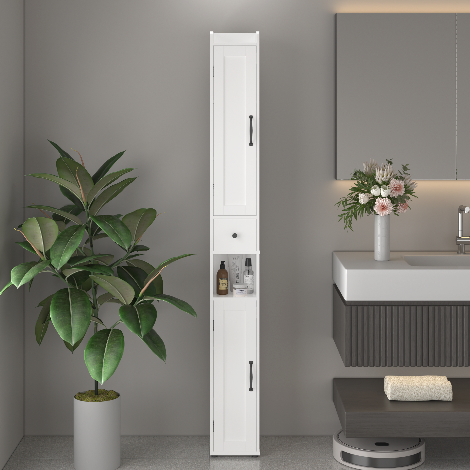 White adjustable bathroom storage cabinet
