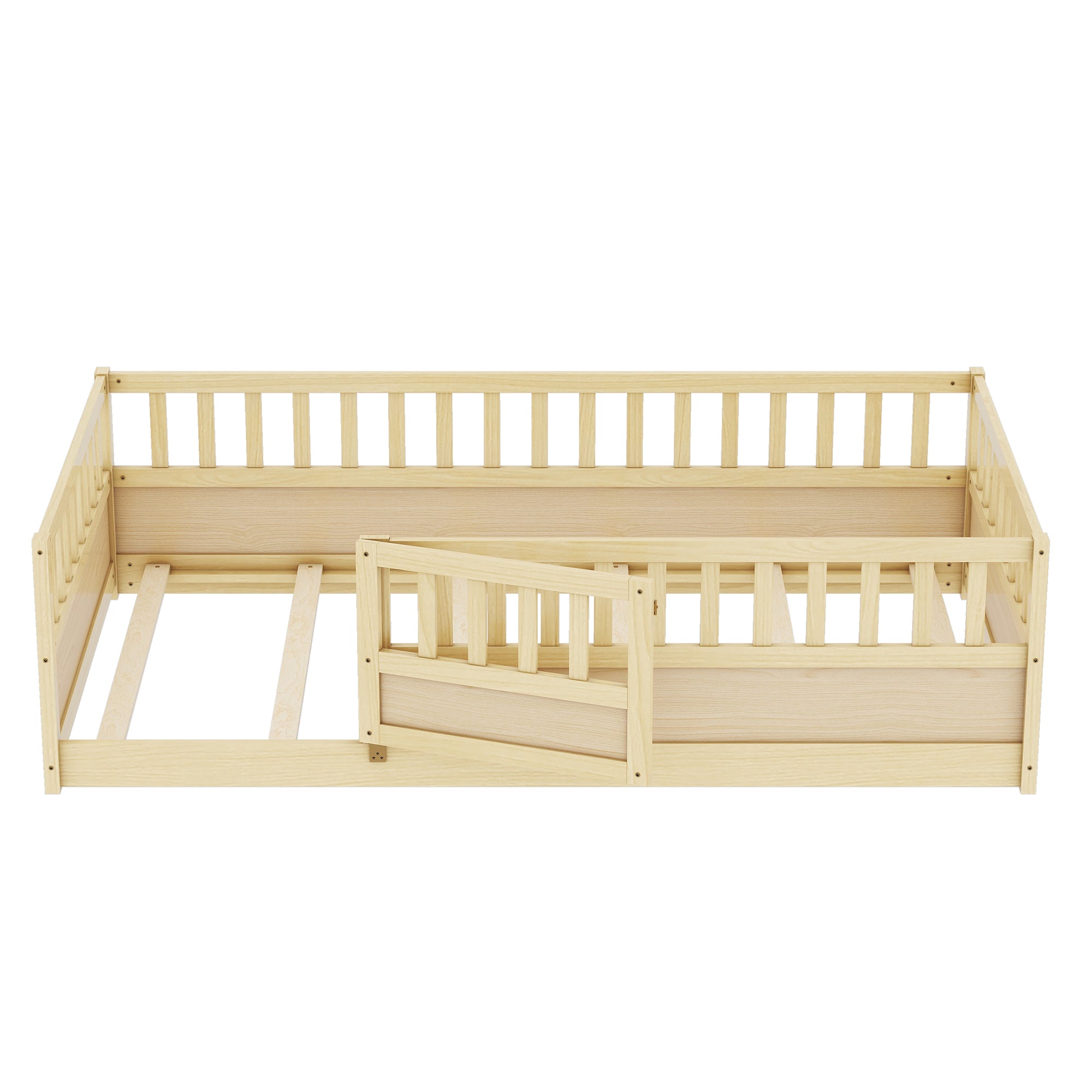 Natural wood support board, double Montessori wooden children's floor bed