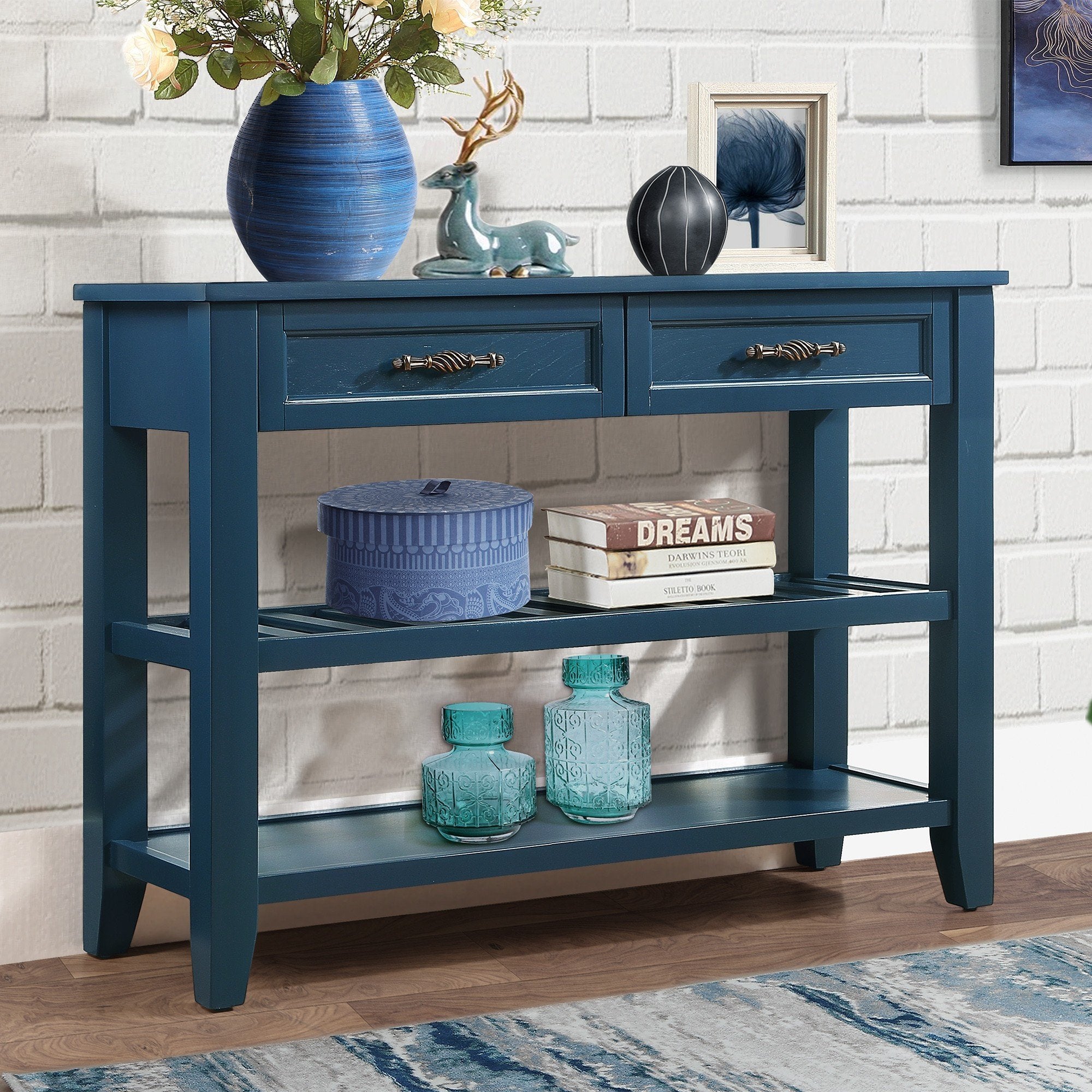 Medieval-style solid wood console sofa table(navy blue)