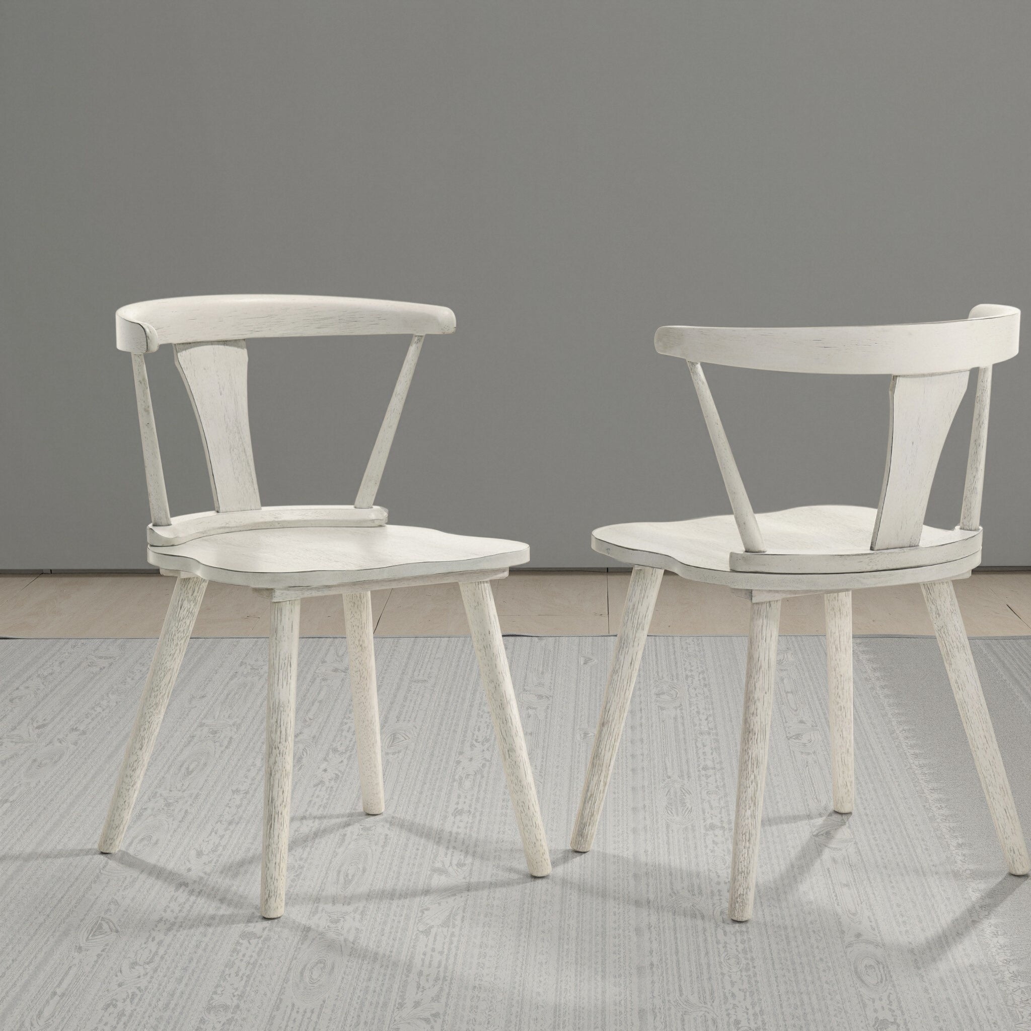 Two modern design solid wood country dining chairs for the farmhouse（	white）