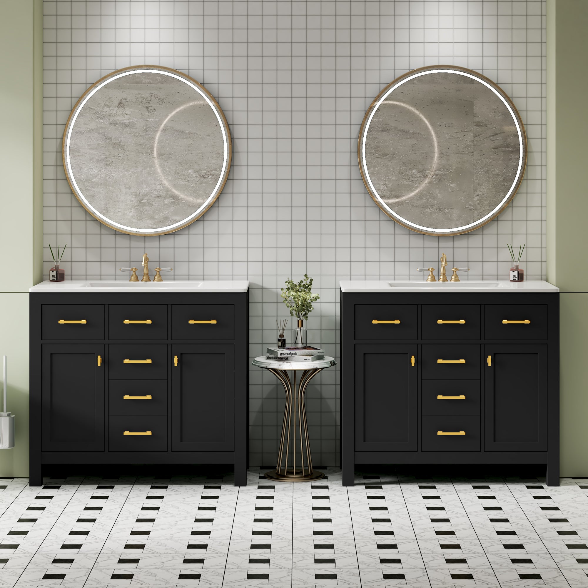 72 "Solid Wood Frame Ceramic Sink Bathroom Dressing Table set(black)