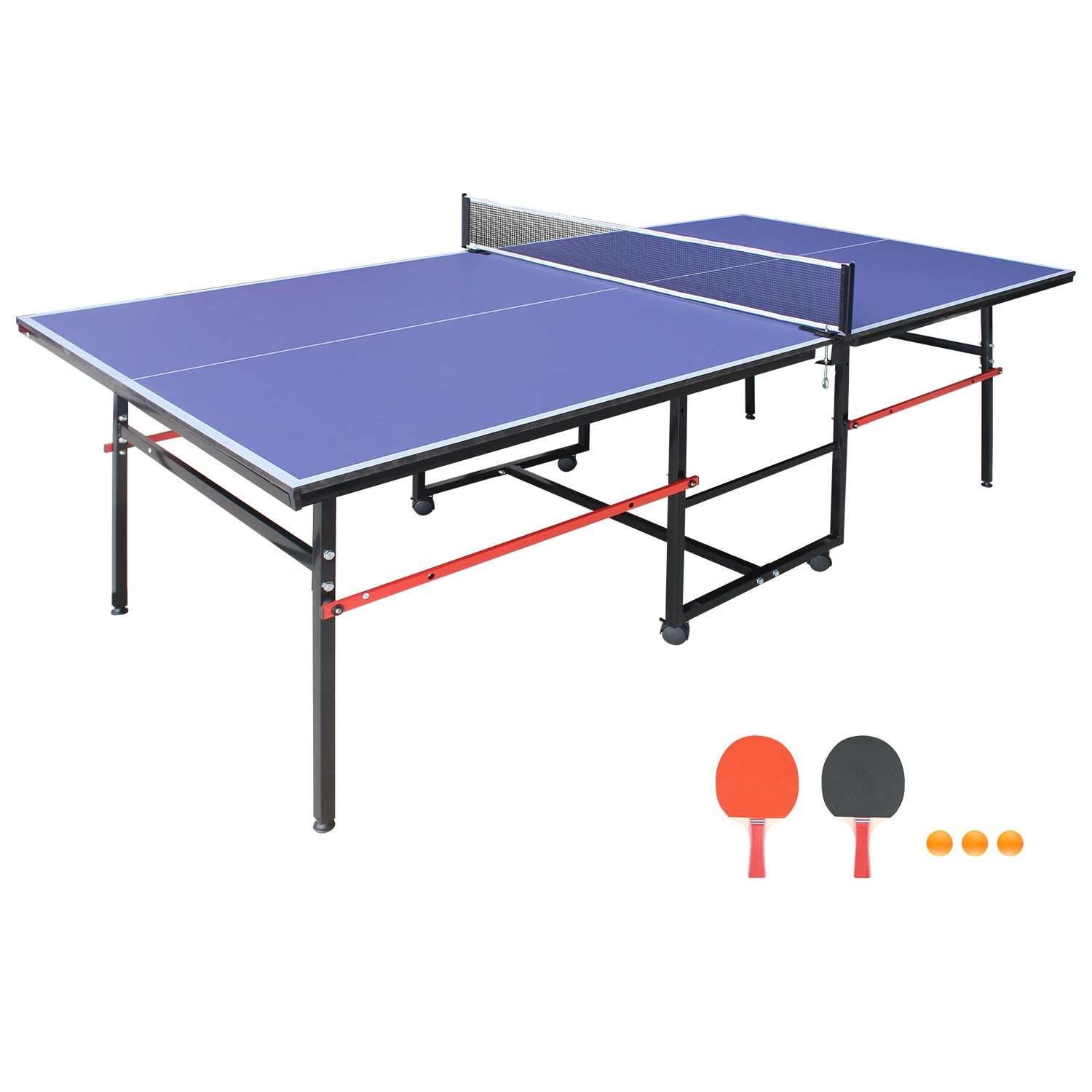 8-foot collapsible medium-sized ping-pong table with a net, 2 ping-pong paddles and 3 balls 79 lbs