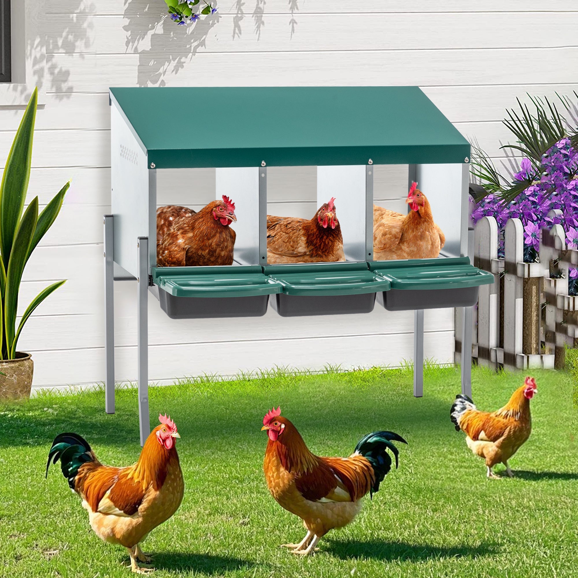 covered three - hole chicken nest box with legs - KiKiUMi