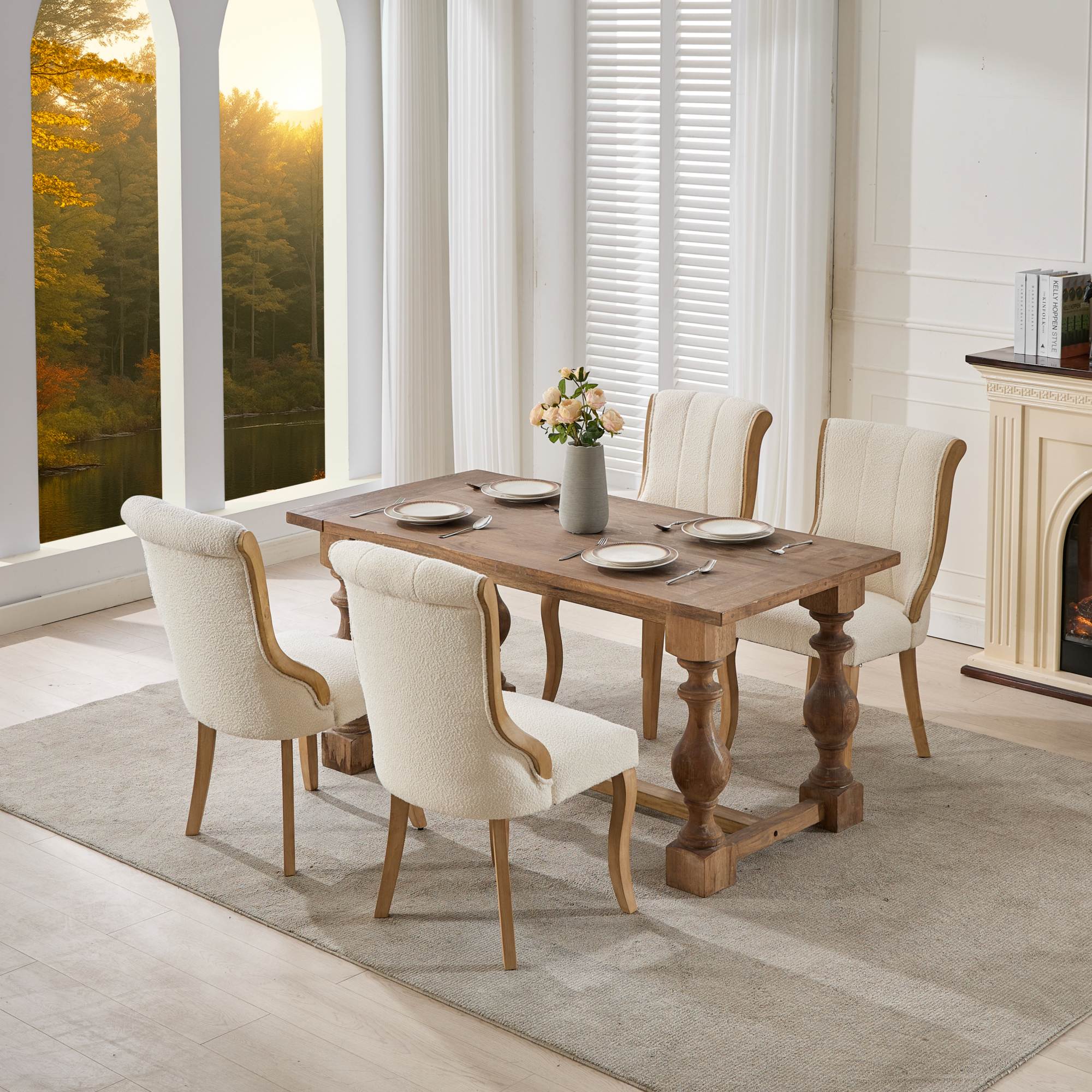 Medieval-style curved wood veneer snow velvet dining chair(gray)