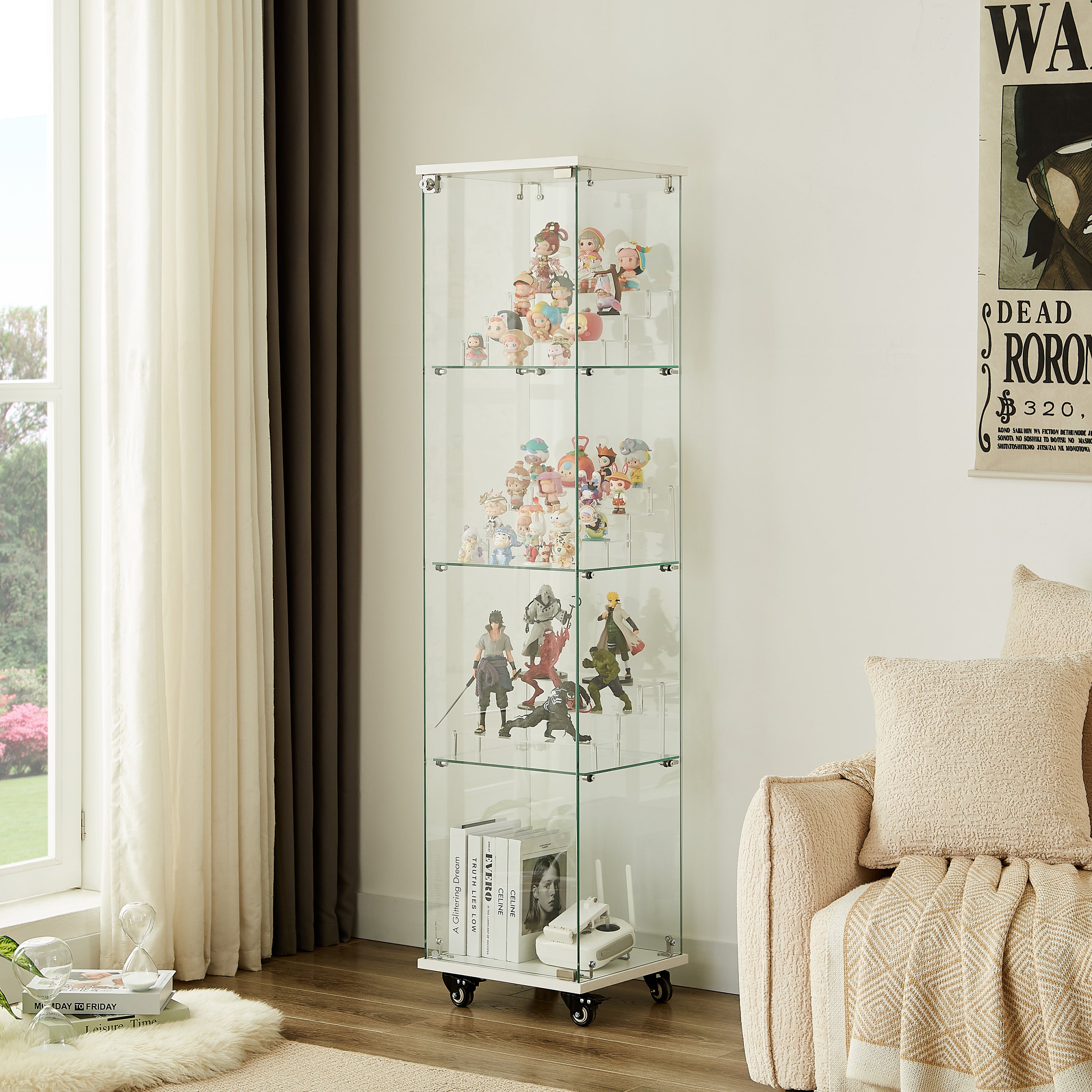 Four-layer double-door glass display cabinet（white）15.8'L x 14.2'W x 65.1'H