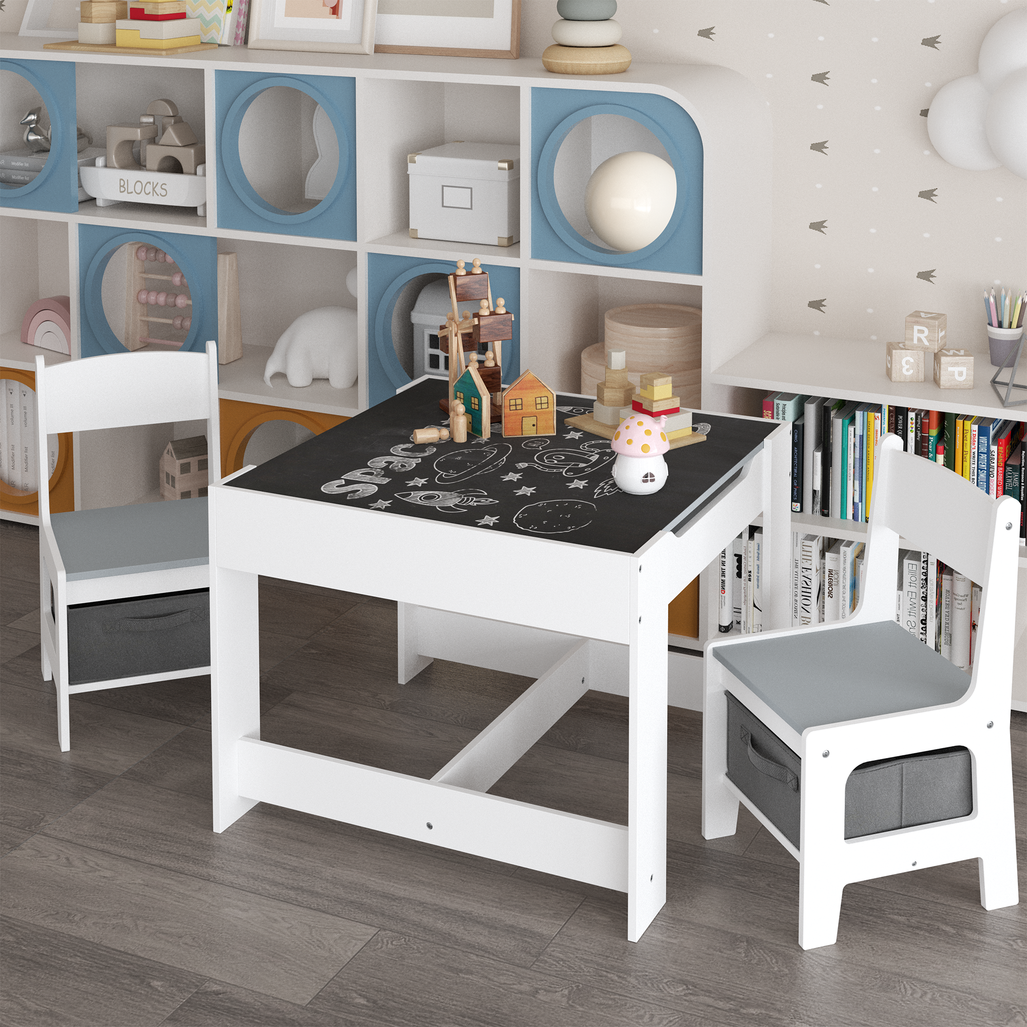 3-in-1 wooden children's table and chair set