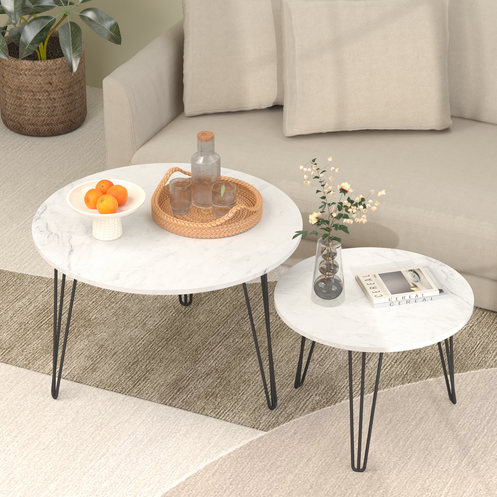 Coffee table with nested marble patterns (White)