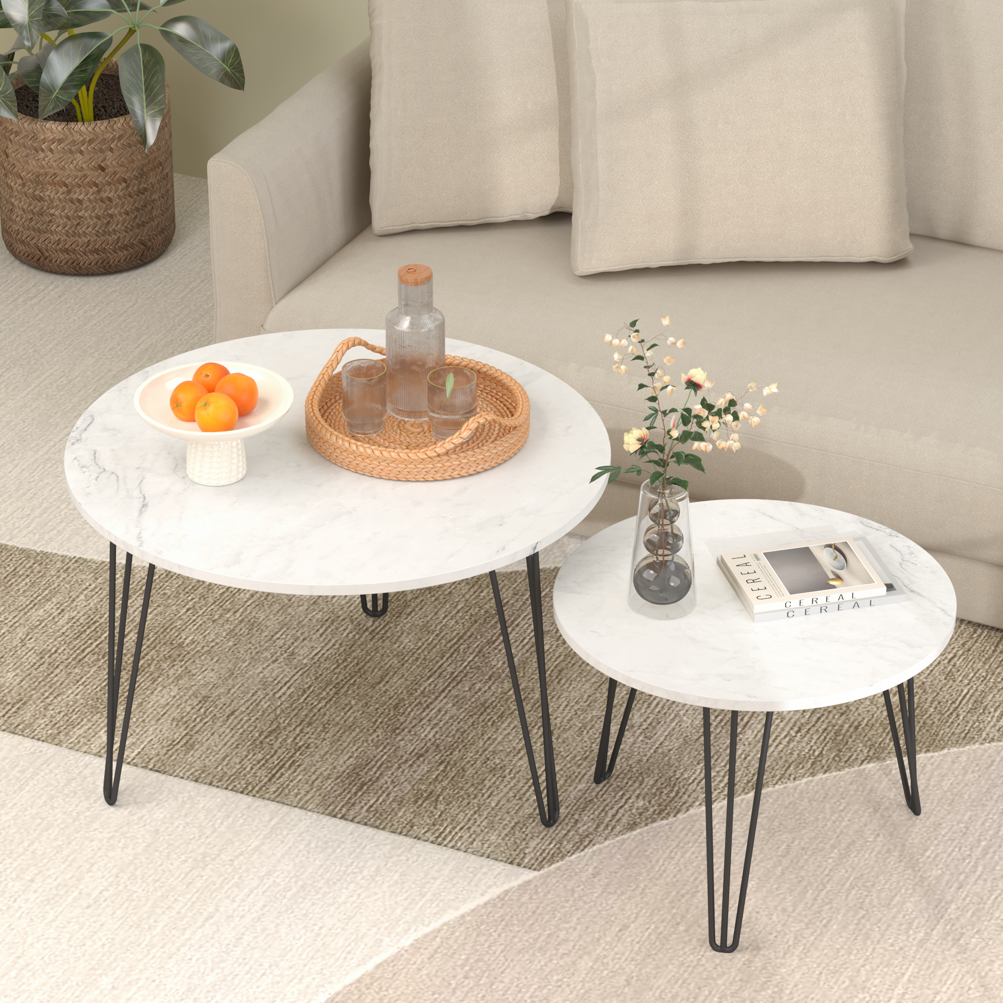 Coffee table with nested marble patterns (White)