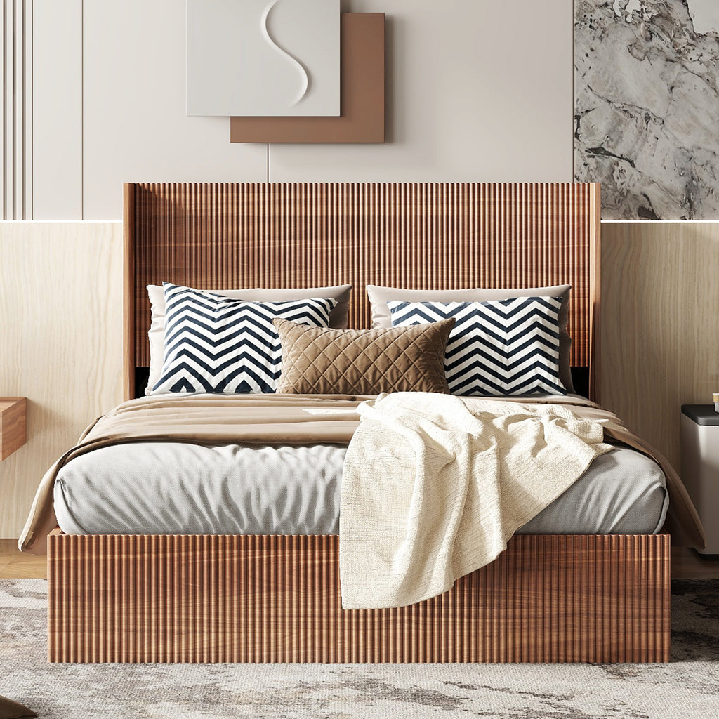 Noise-free lifting storage wooden platform bed frame