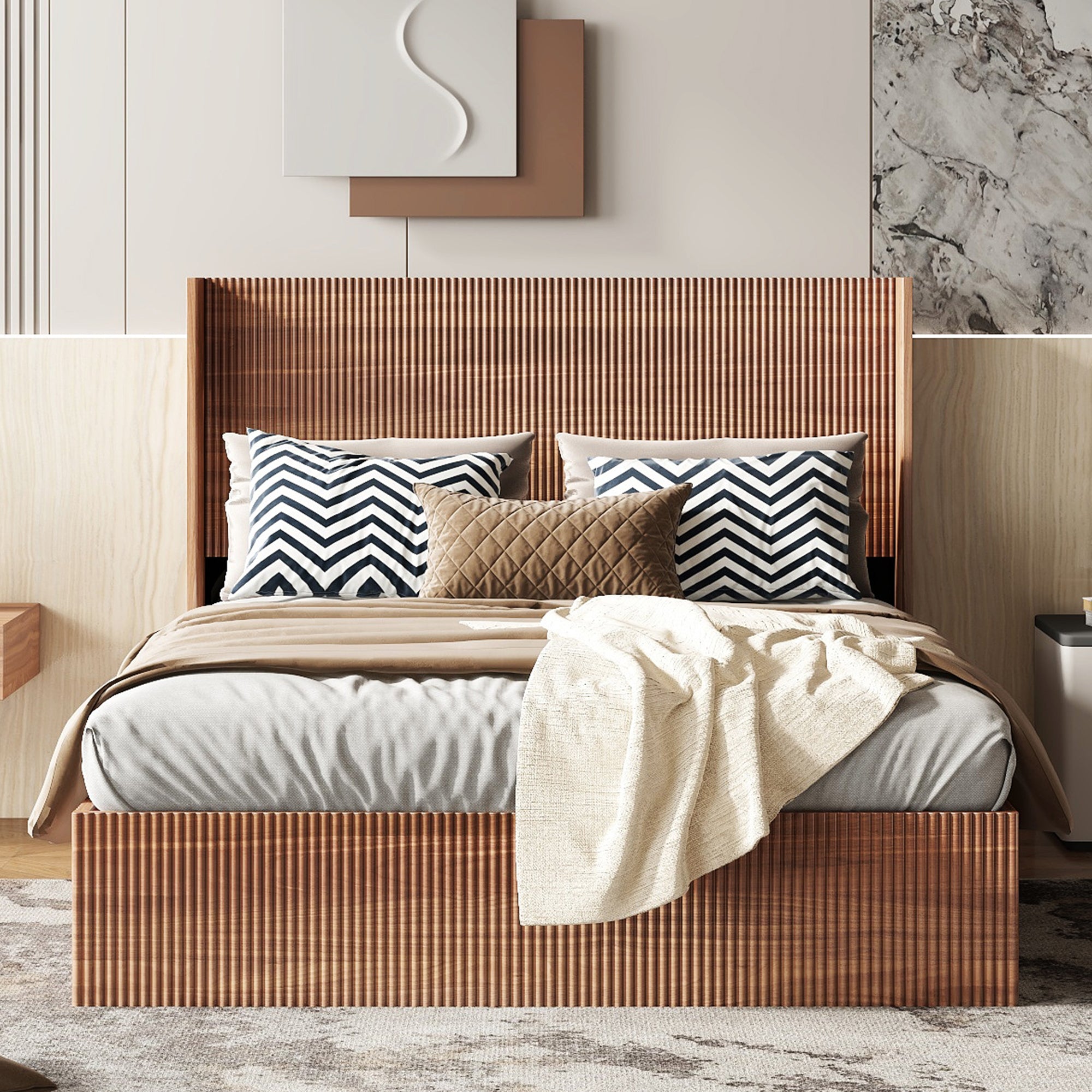 Noise-free lifting storage wooden platform bed frame