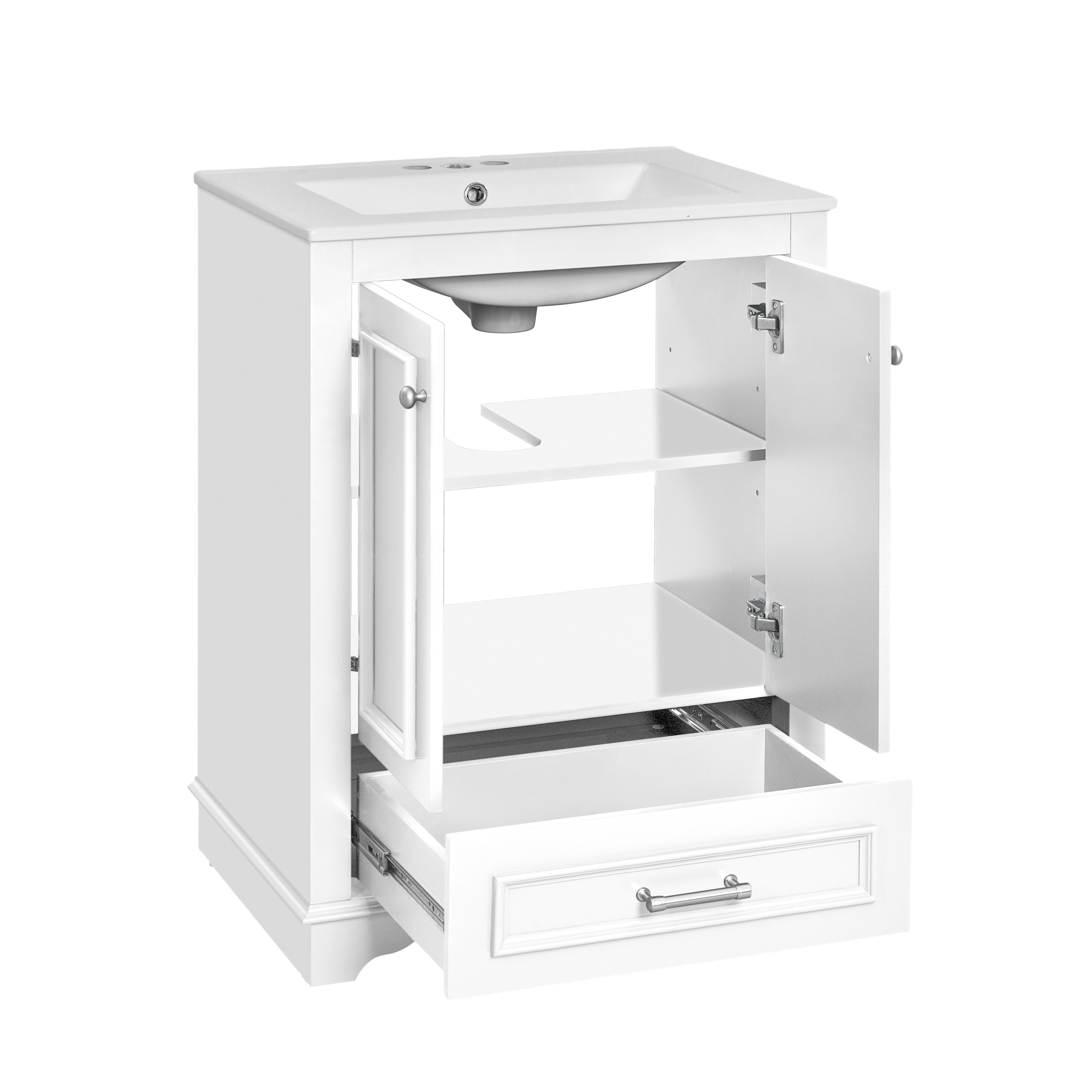 24-inch ceramic sink bathroom dressing table, modern standalone storage cabinet(white)