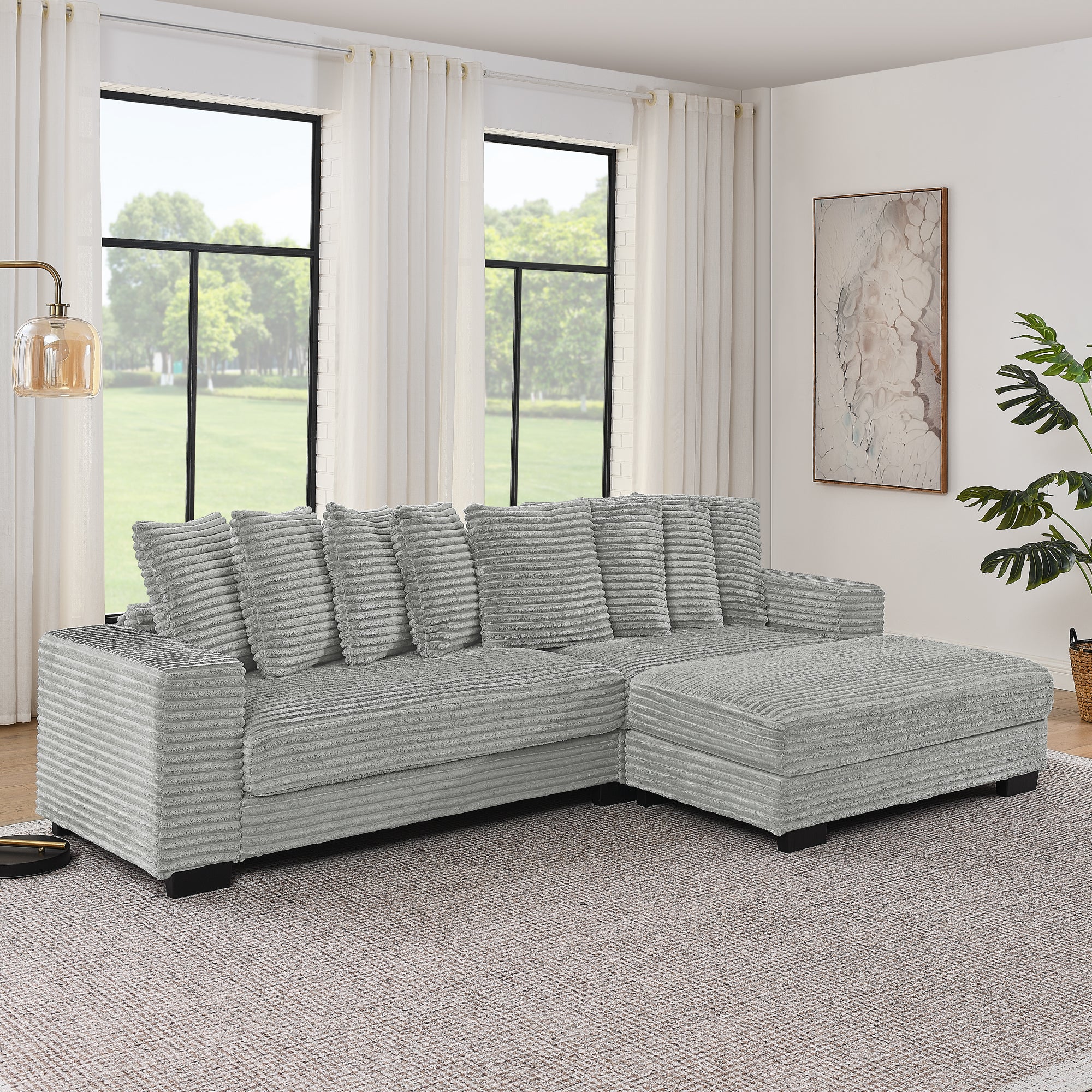 Combination sofa with a wick, velvet and soft cushion