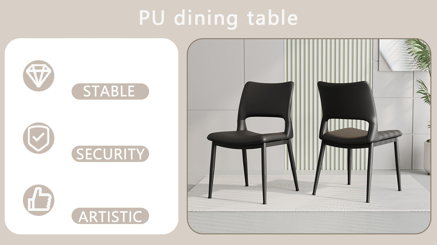 Two modern and simple PU leather dining chairs（black）