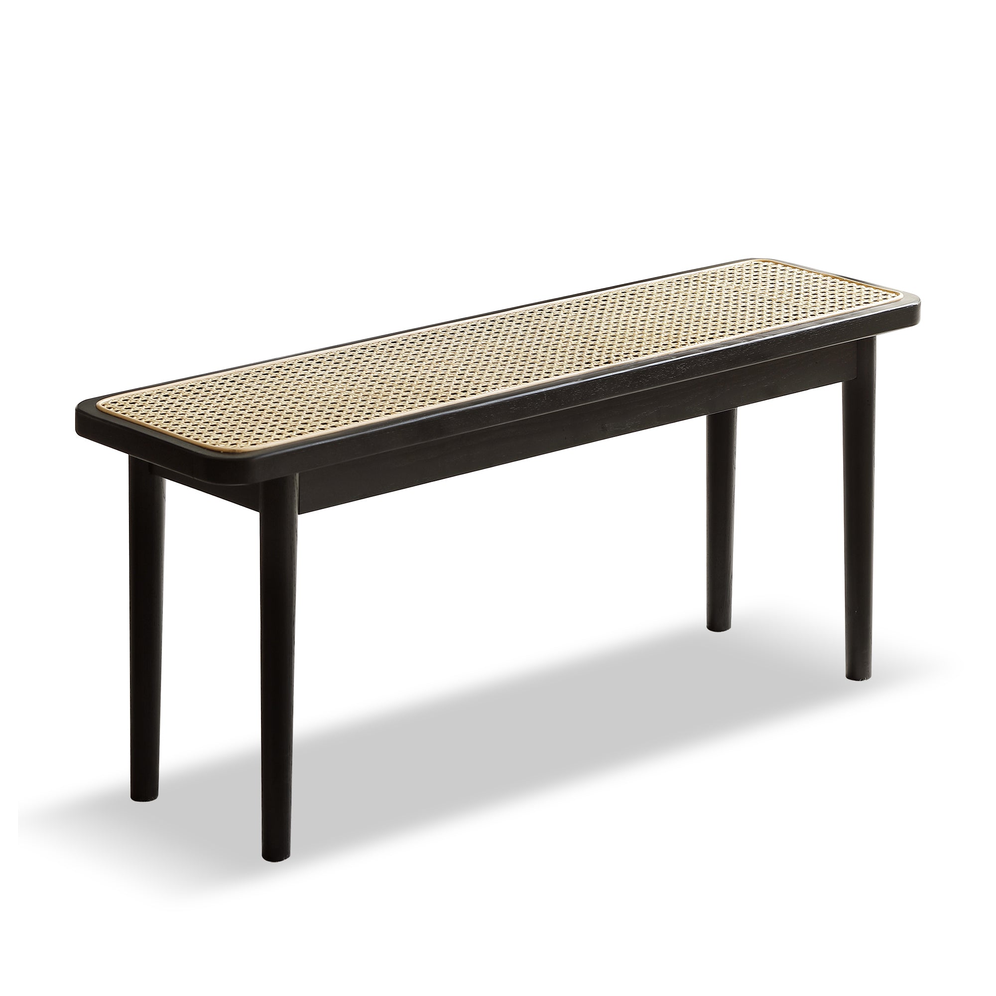 39" Solid Oak & Handwoven Rattan Bench | FAS-Grade Oak Legs