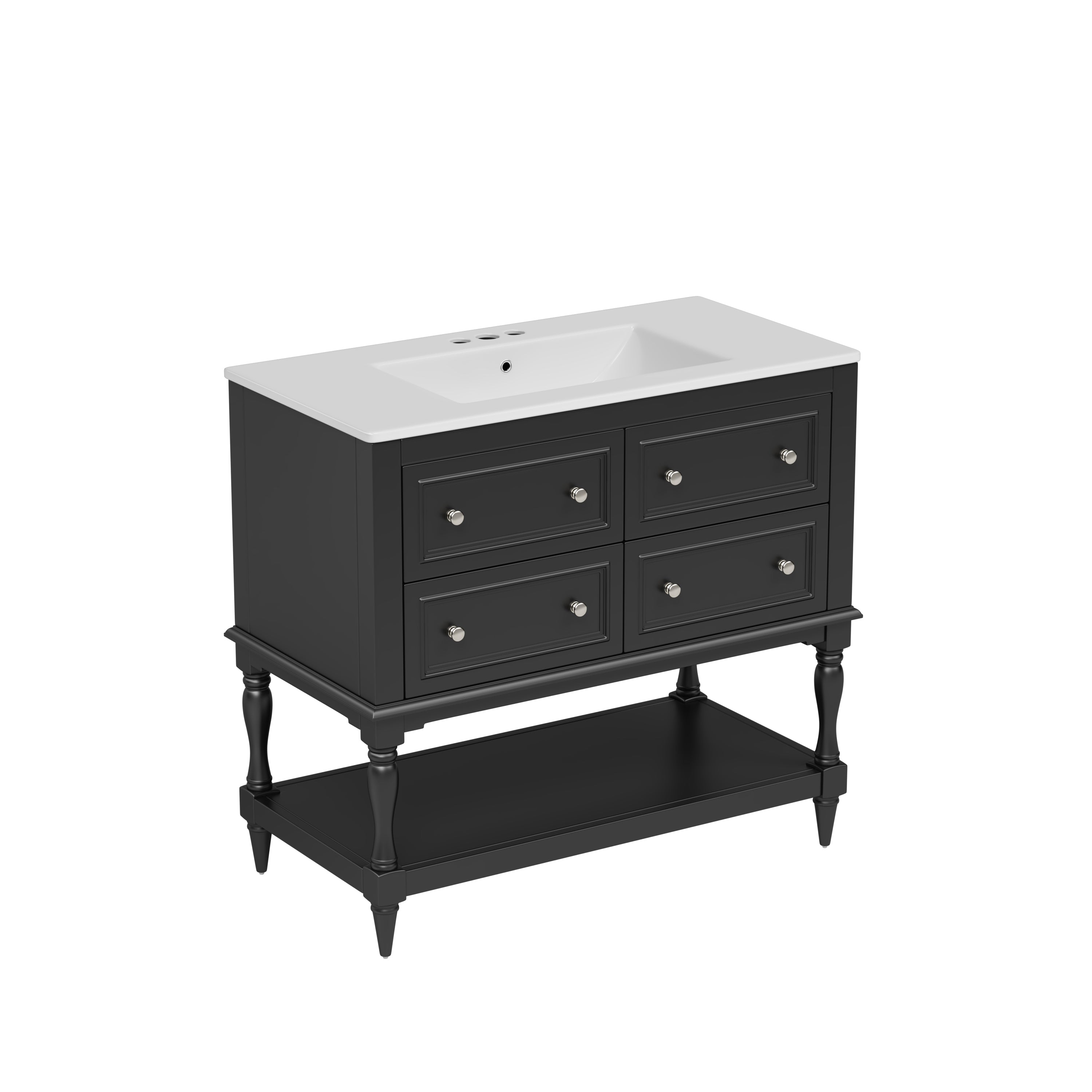 36' Solid Wood Frame Independent Dressing Table Set (black)