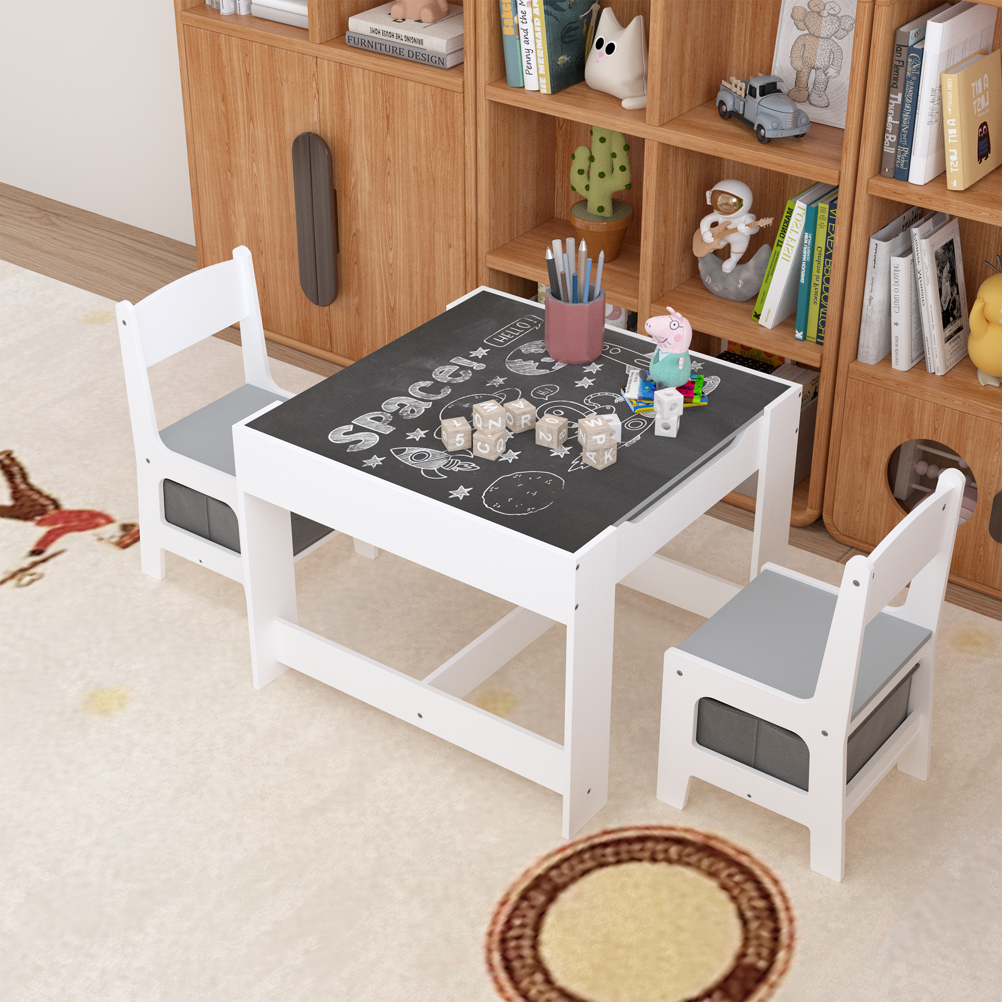 3-in-1 wooden children's table and chair set