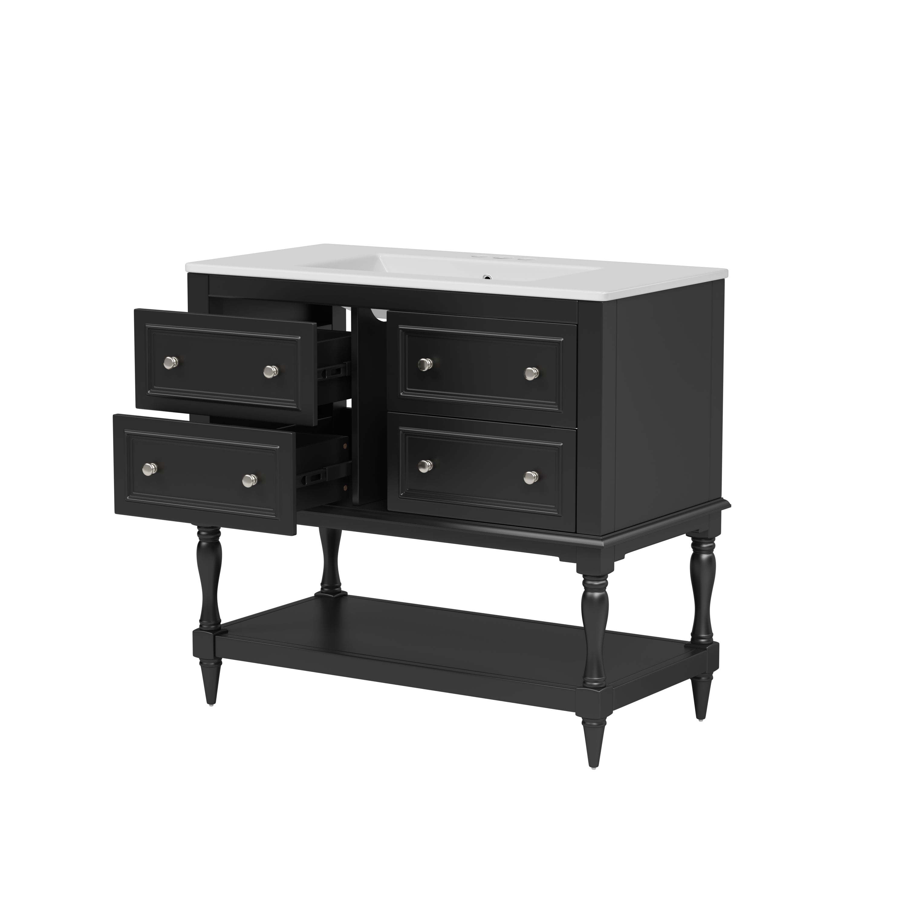 36' Solid Wood Frame Independent Dressing Table Set (black)