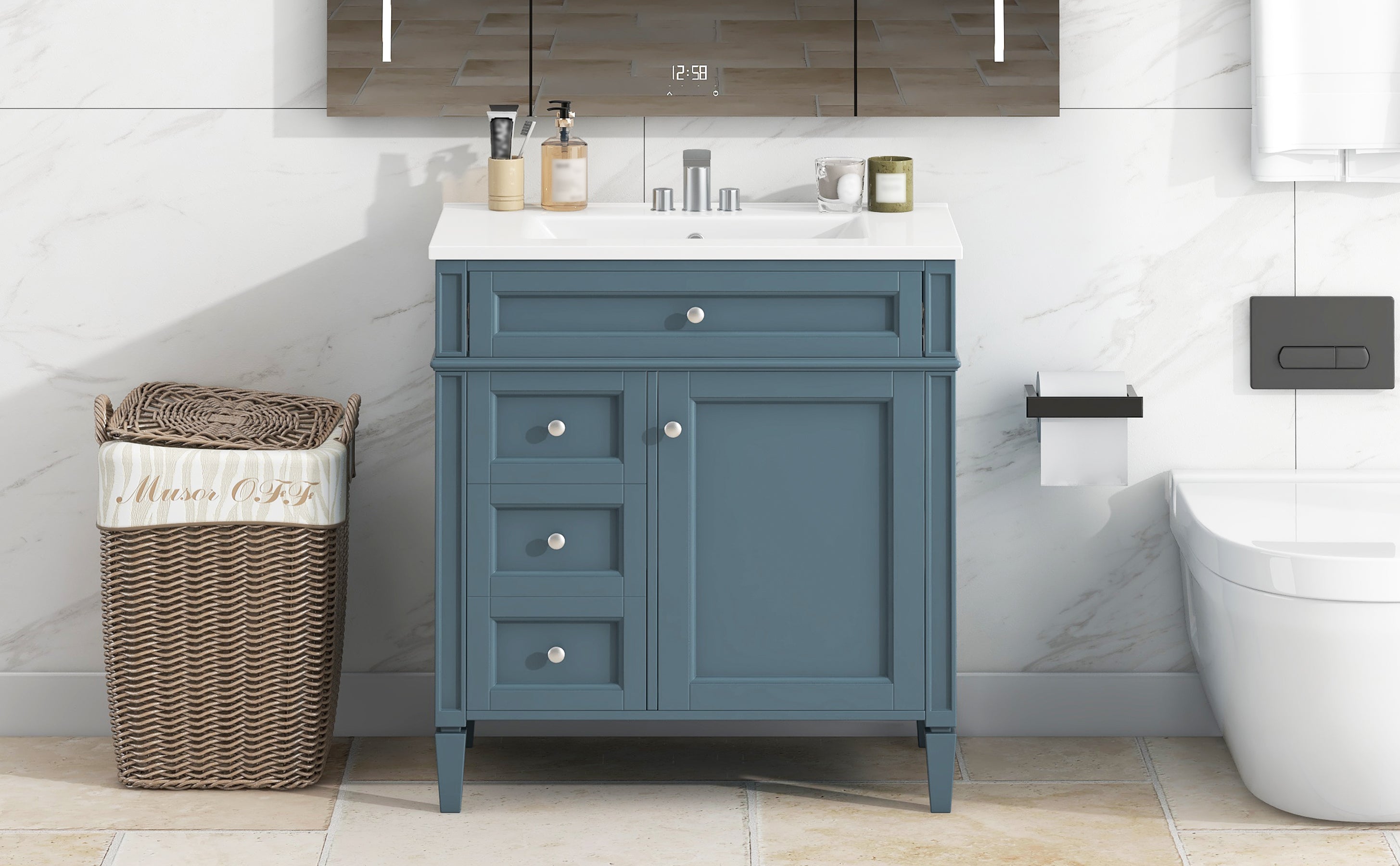 30 "Single sink bathroom dressing table, modern bathroom storage cabinet(blue)