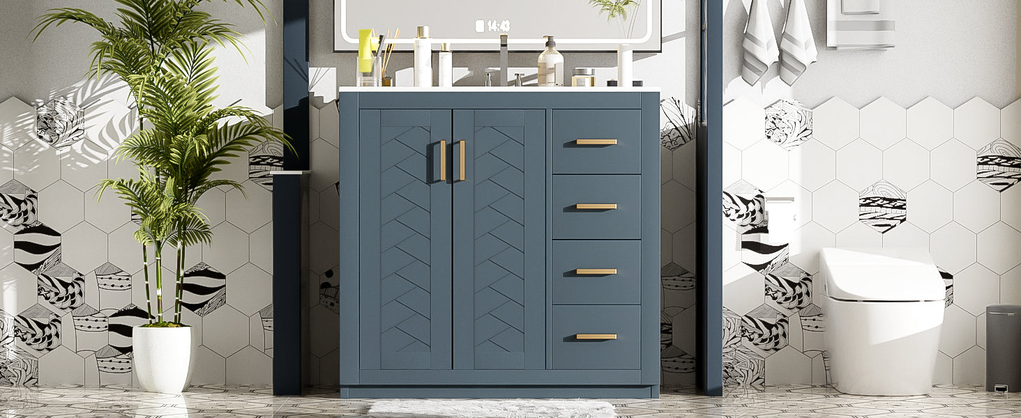 36 "Solid Wood Frame Independent Dressing Table Set (blue)