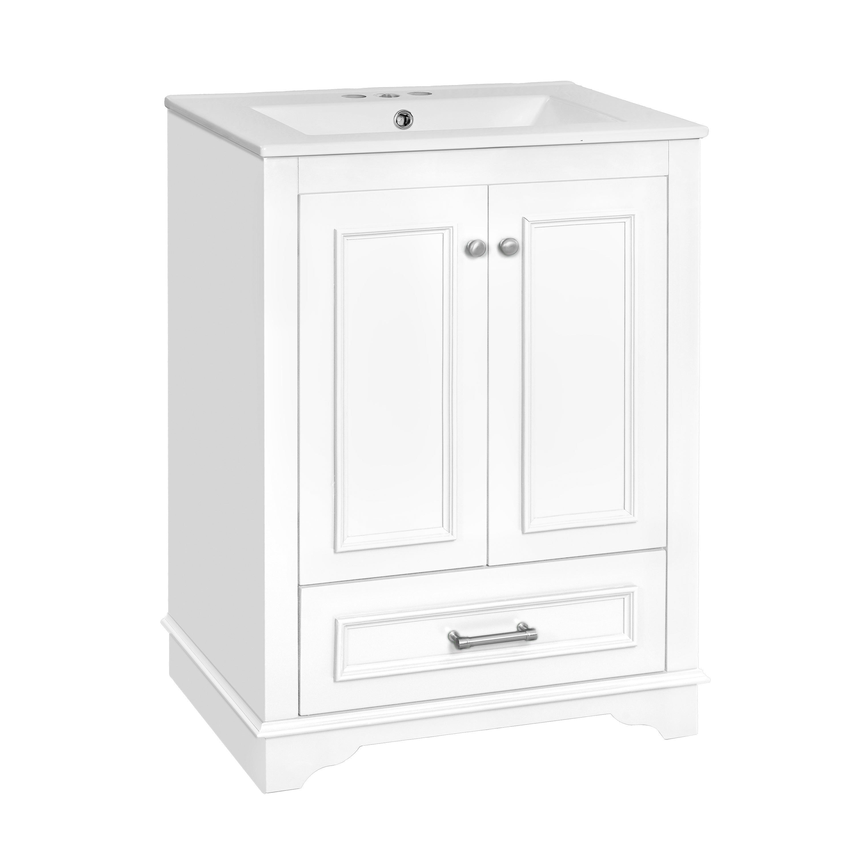 24-inch ceramic sink bathroom dressing table, modern standalone storage cabinet(white)