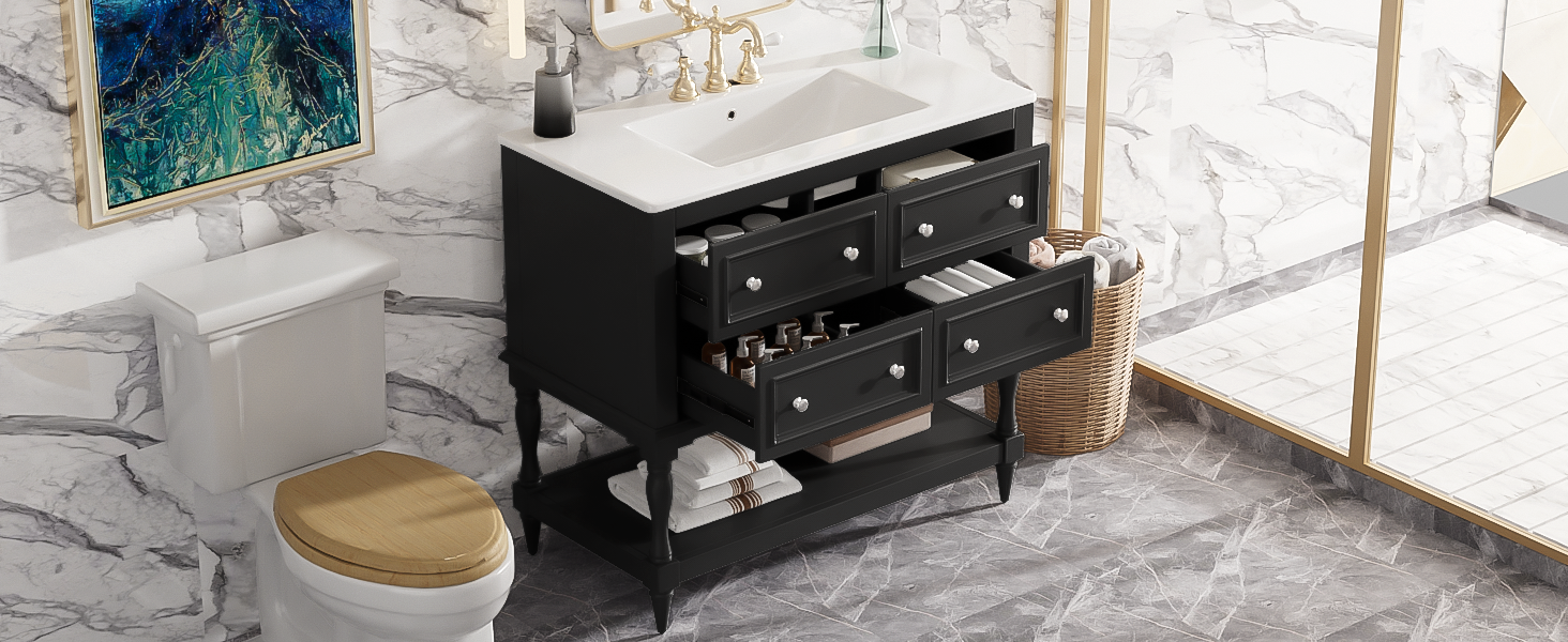 36' Solid Wood Frame Independent Dressing Table Set (black)