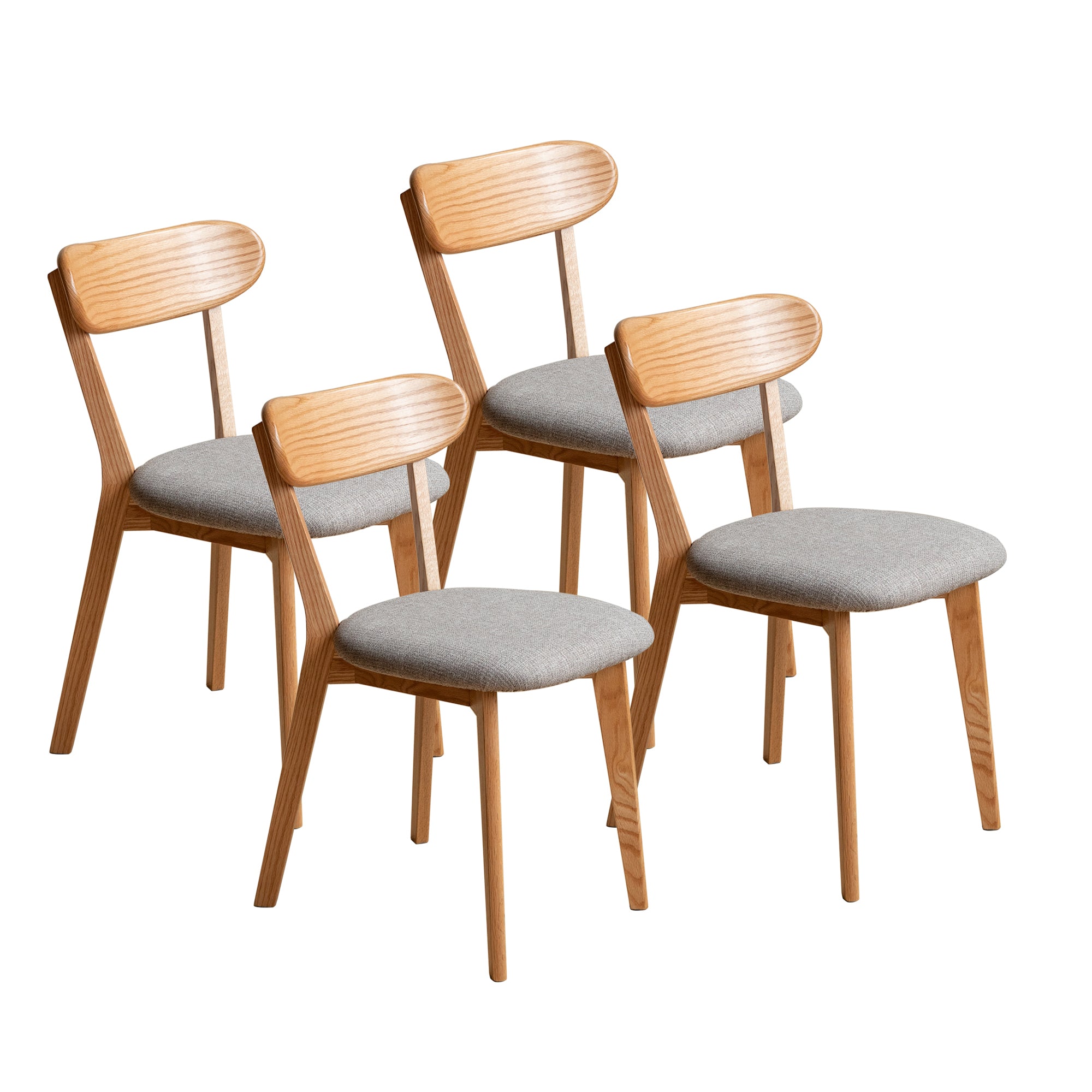 Solid Oak Dining Chairs Set of 4(Oak+Smoky Brown)