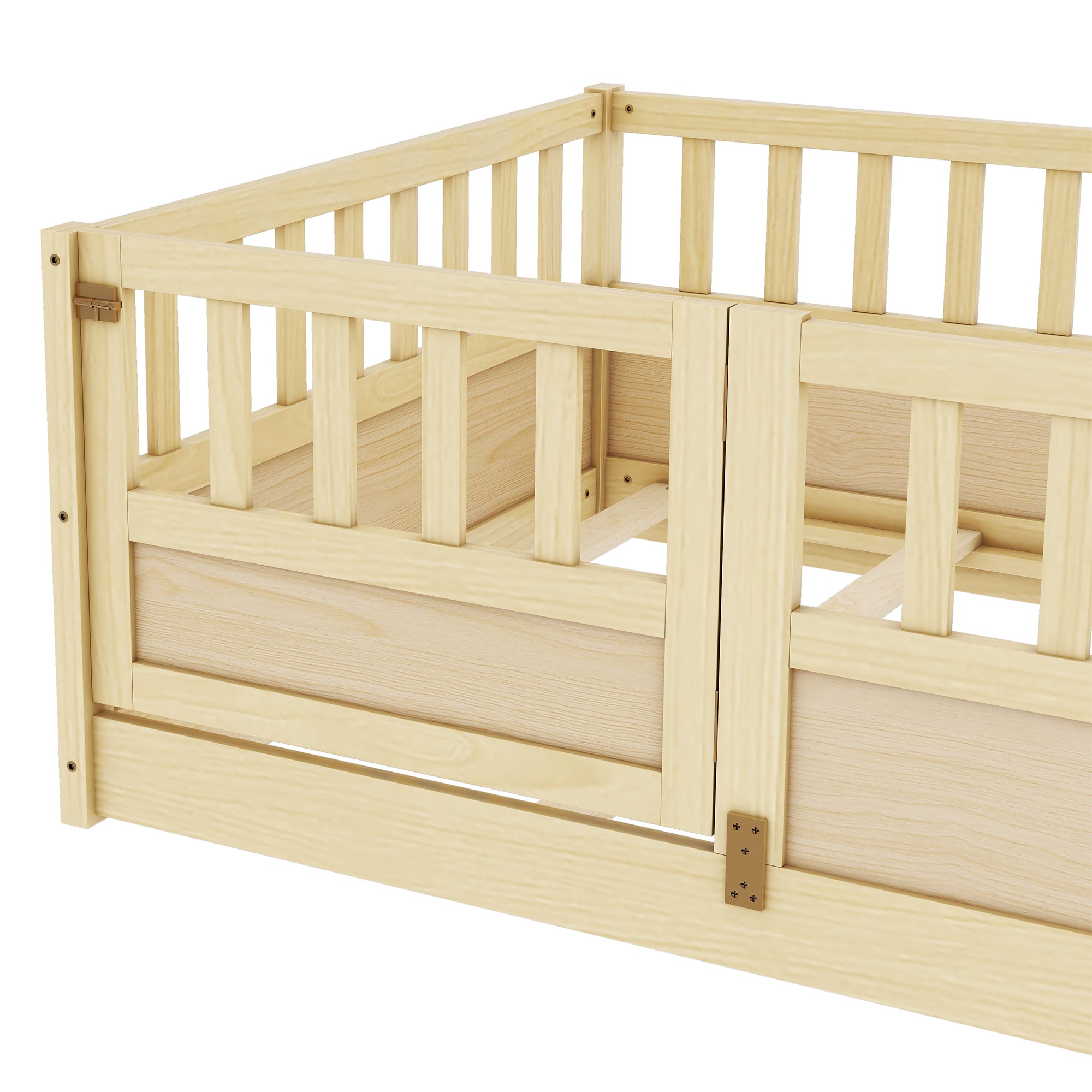 Natural wood support board, double Montessori wooden children's floor bed