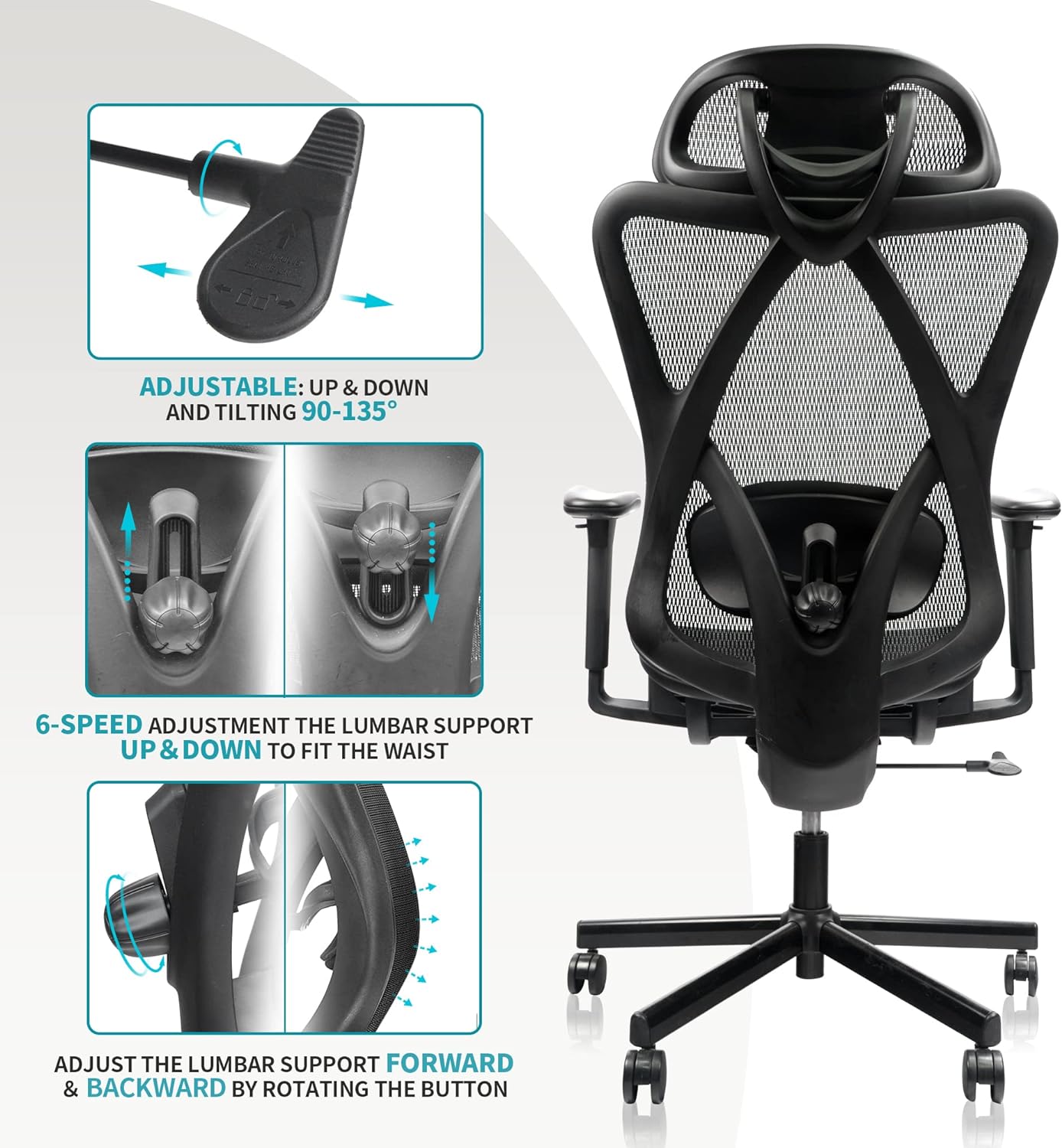 Multi-scenario adjustable ergonomic office chair（Black）