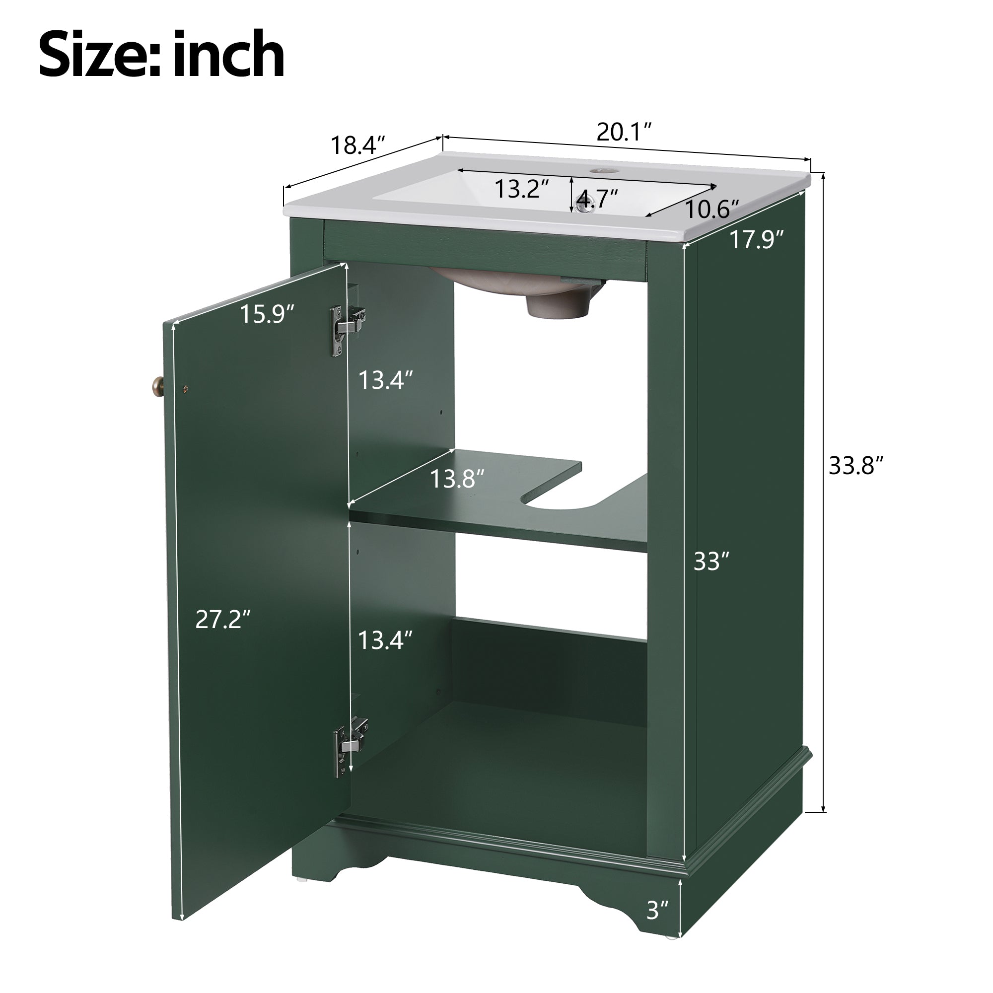 Modern style 20-inch green ceramic sink bathroom dressing table