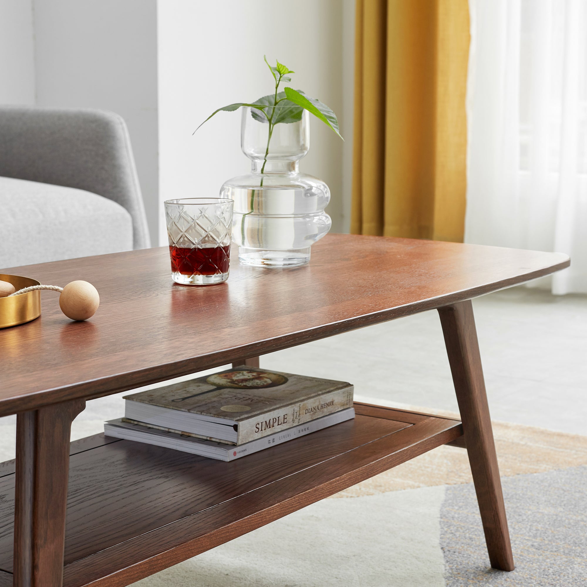39" Walnut Coffee Table with Storage Shelf , FAS-Grade North American Oak