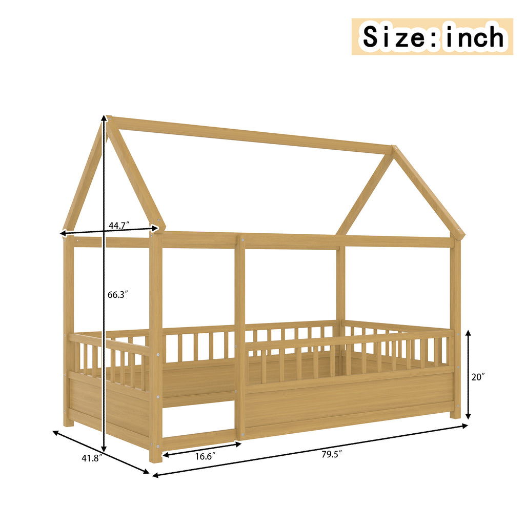 Natural double bed with a roof frame