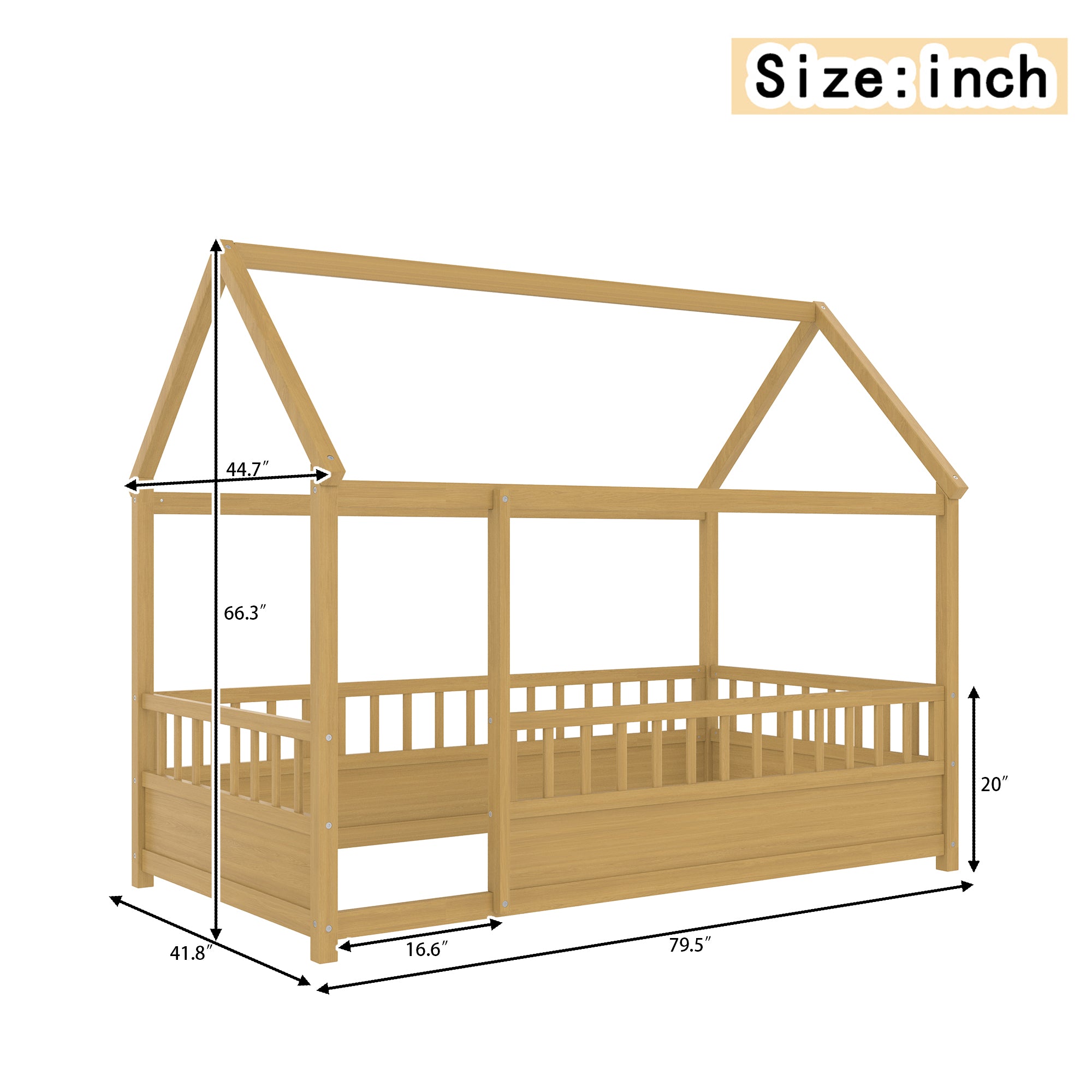 Natural double bed with a roof frame