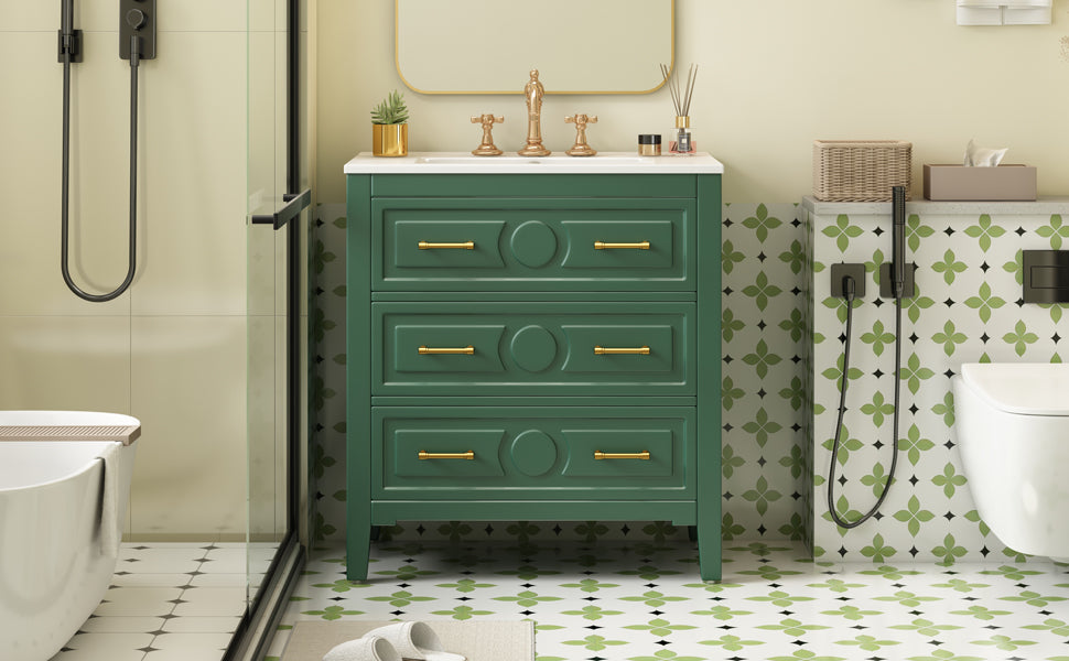 30 "Ceramic sink solid wood frame independent single dressing table set(green)