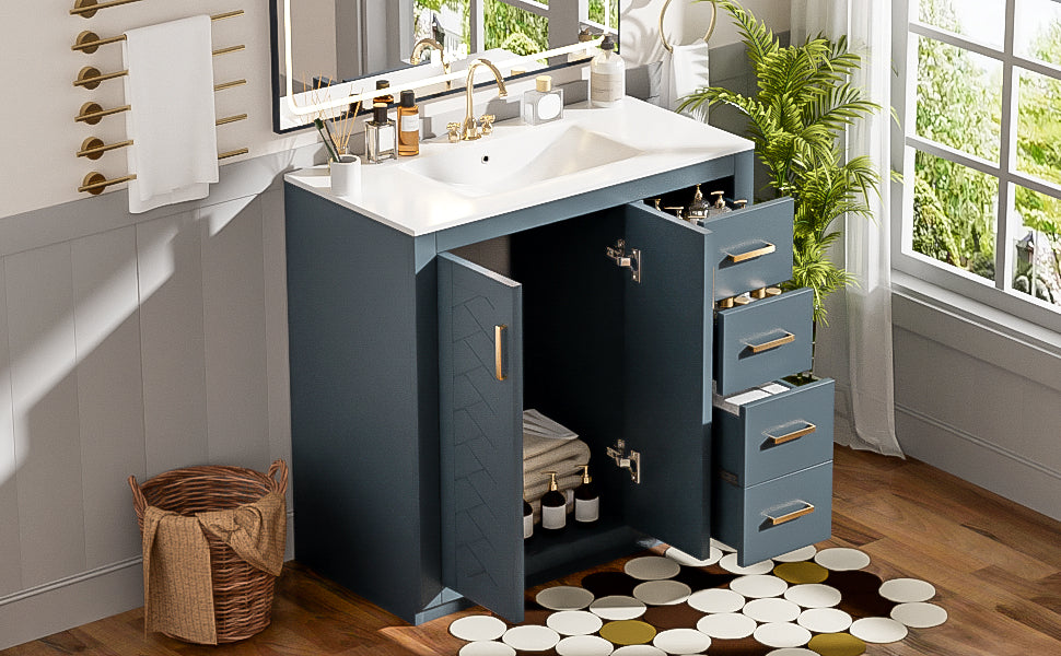 36 "Solid Wood Frame Independent Dressing Table Set (blue)