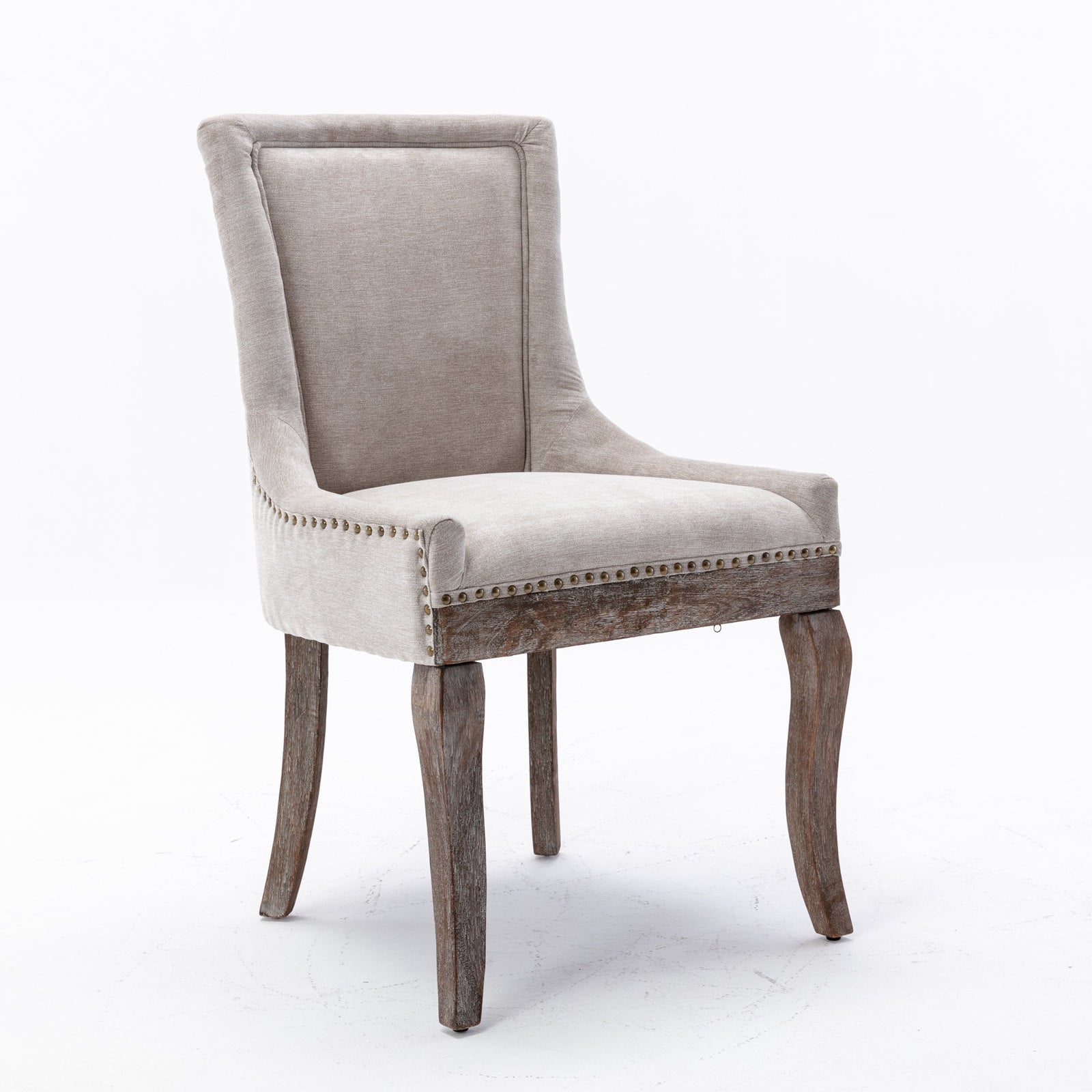 Retro-style thickened fabric light luxury high-back dining chair（beige）