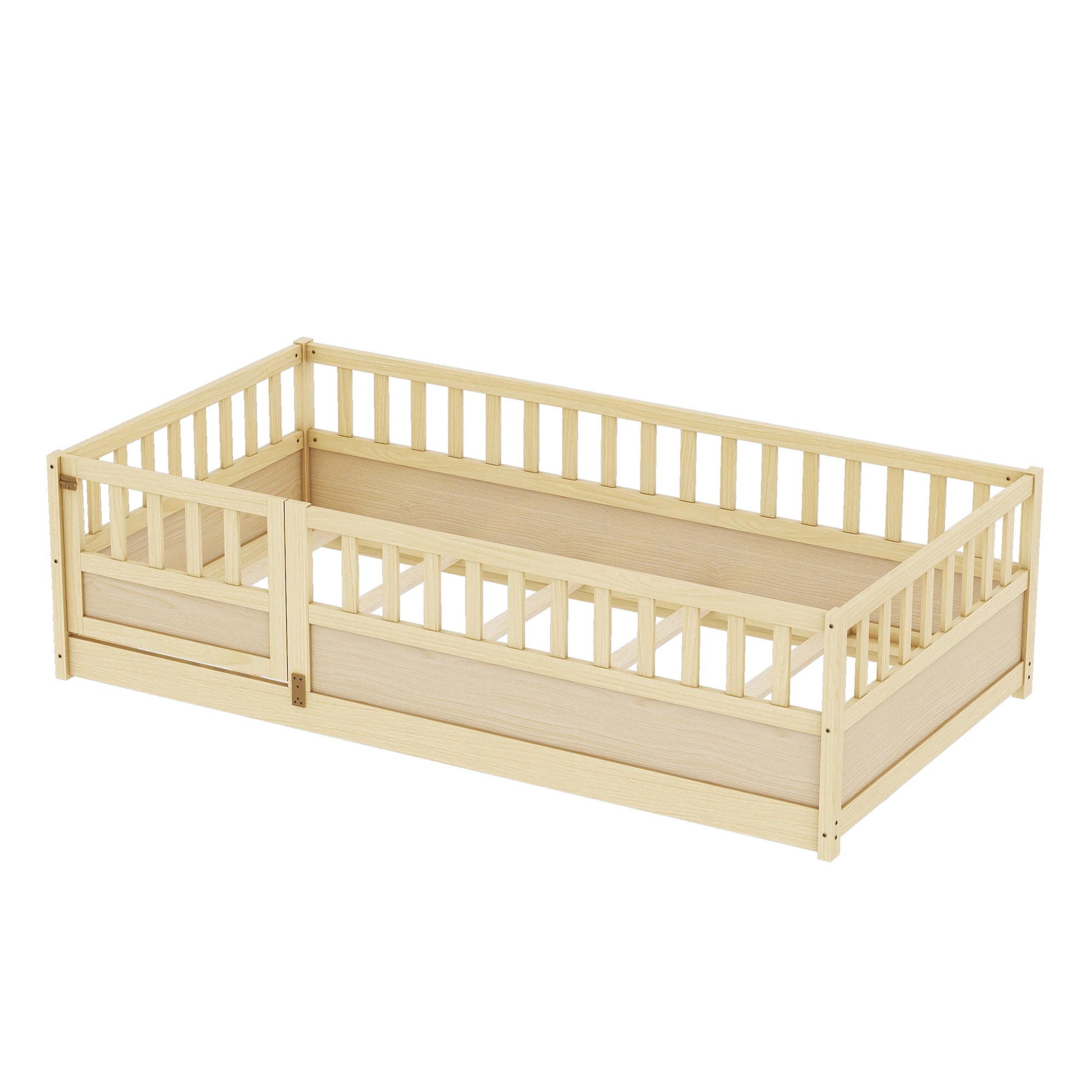 Natural wood support board, double Montessori wooden children's floor bed