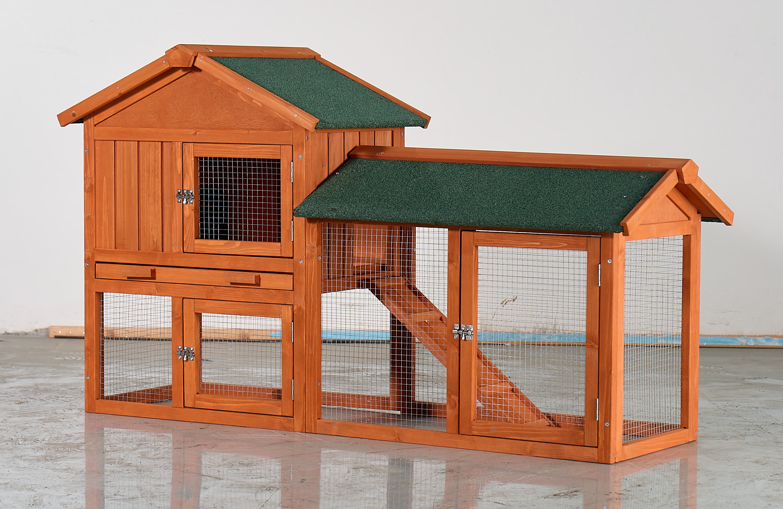 Large wooden cages for rabbits, chickens and guinea pigs