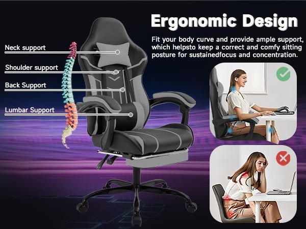 Ergonomic computer chair(black+ gray) - KiKiUMi