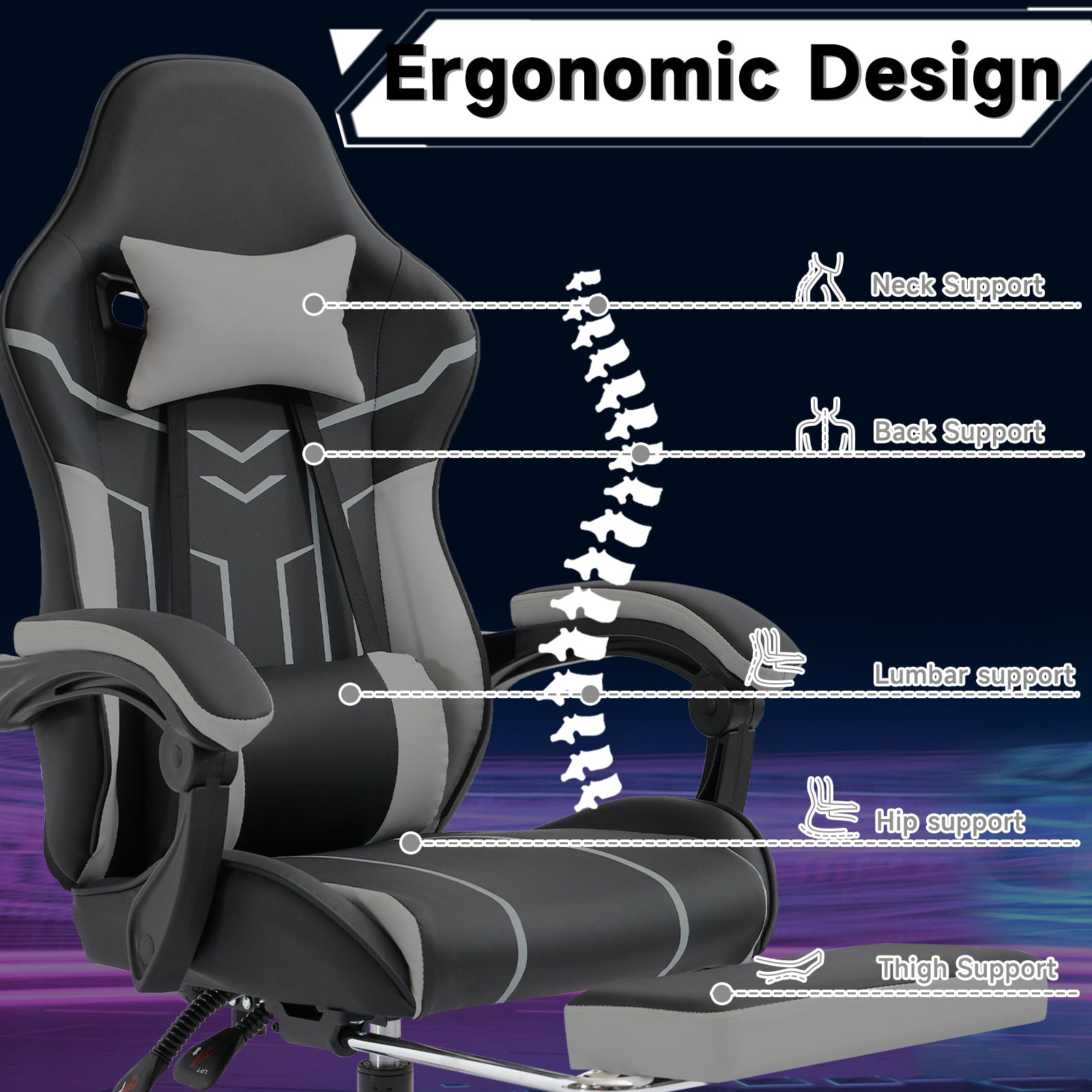Ergonomic computer chair(black+ gray) - KiKiUMi